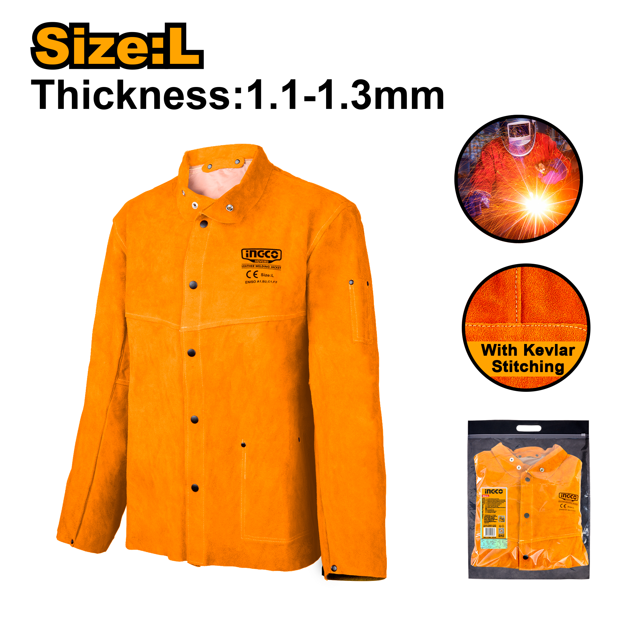 INGCO 1.1-1.3MM, Large Leather Welding Jacket - HGV0303