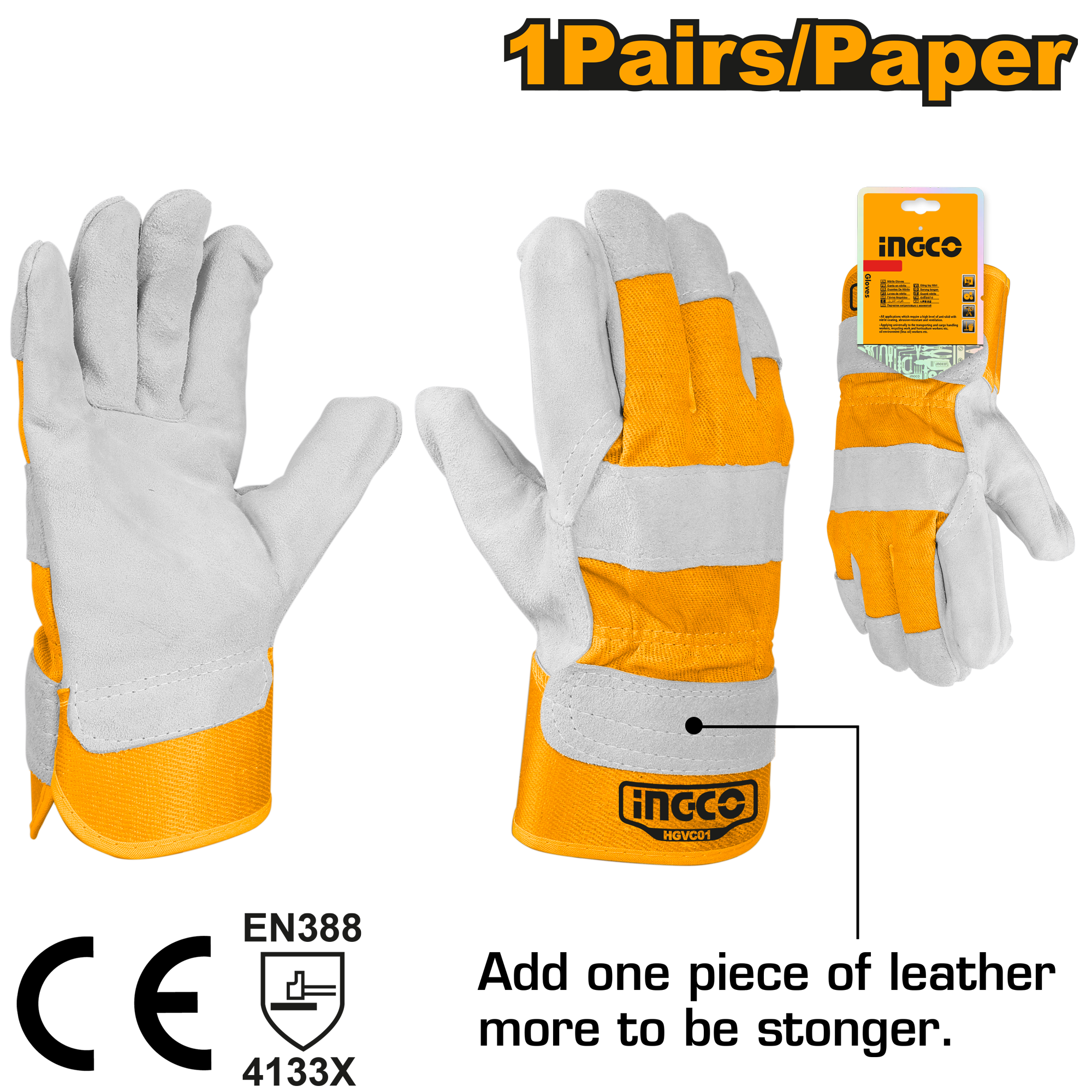 INGCO 1 Pair/Paper Leather Gloves - HGVC01