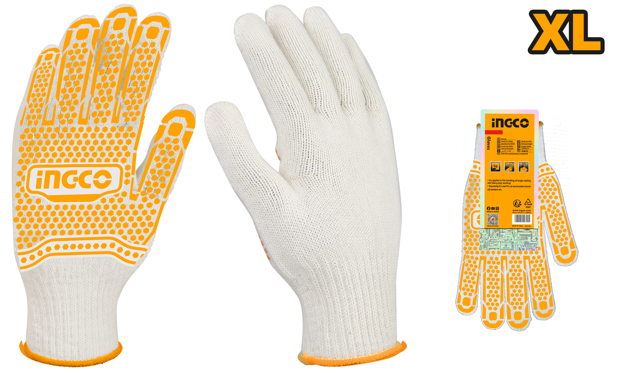 INGCO XL Knitted & PVC Dots Gloves - HGVK05