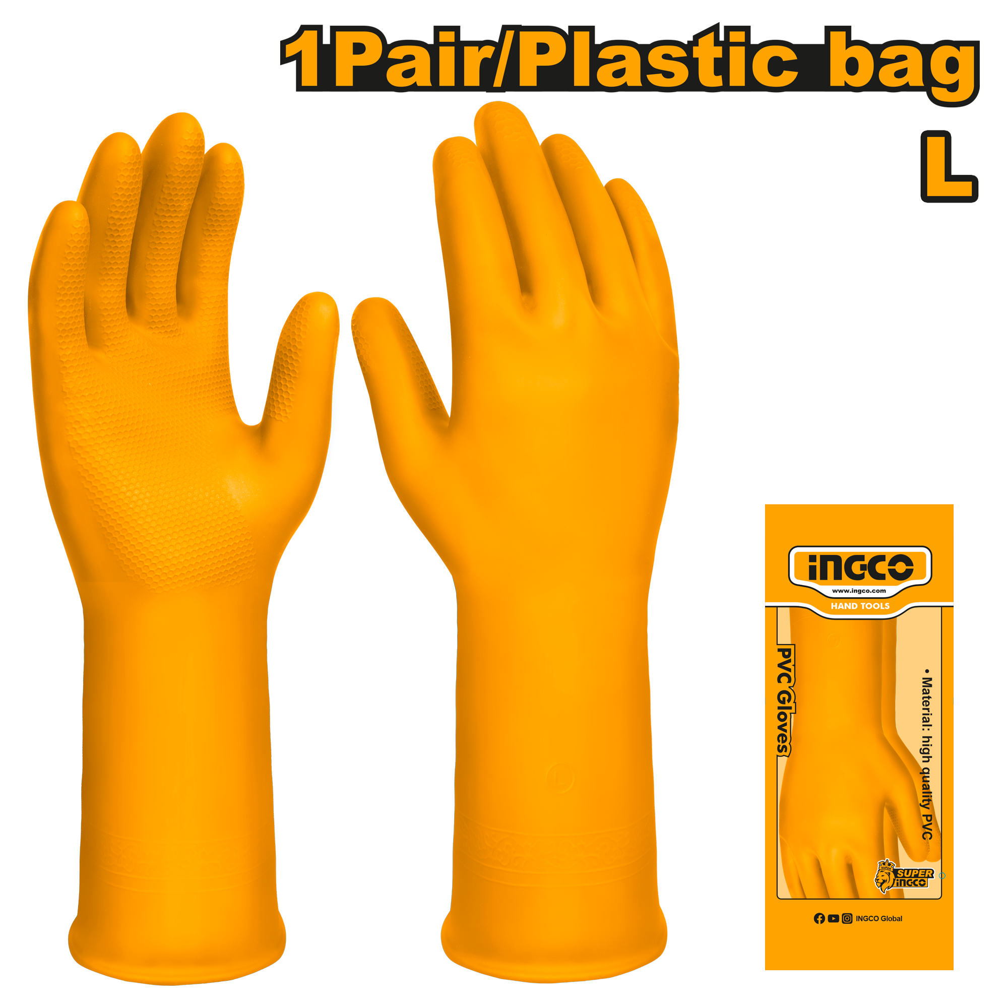 INGCO 1 Pair/Plastic Bag L PVC Gloves - HGVP01