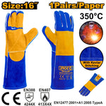 INGCO 350° 16" 1 Pair/Paper Welding Leather Gloves - HGVW04