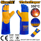 INGCO 350° 16" 1 Pair/Paper Welding Leather Gloves - HGVW04