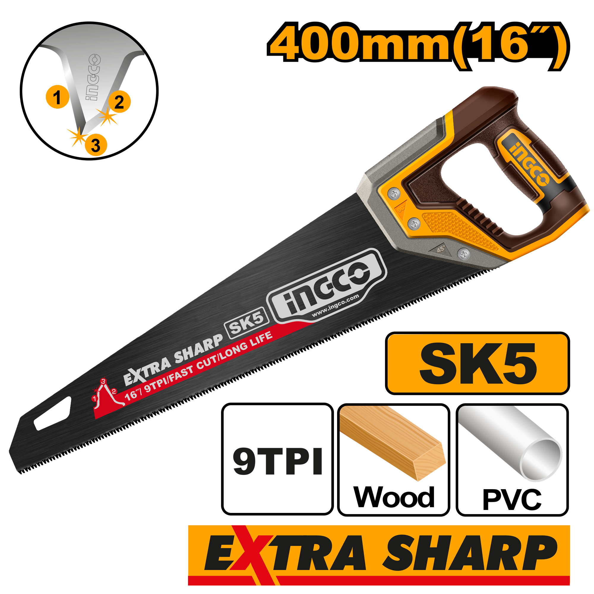 INGCO 400MM (16") Hand Saw Extra Sharp - HHAS68400