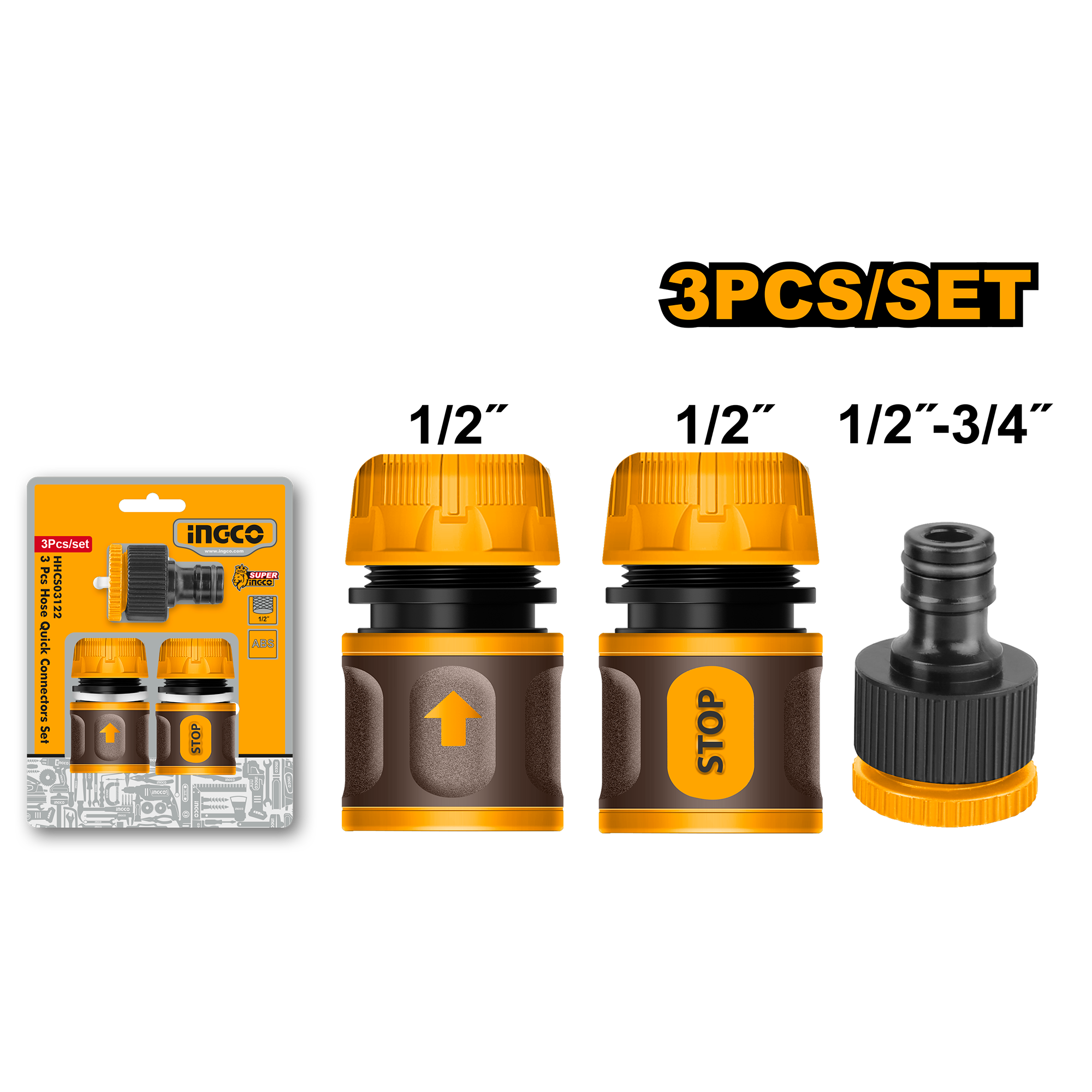 INGCO 3 PCs Hose Quick Connectors Set - HHCS03122