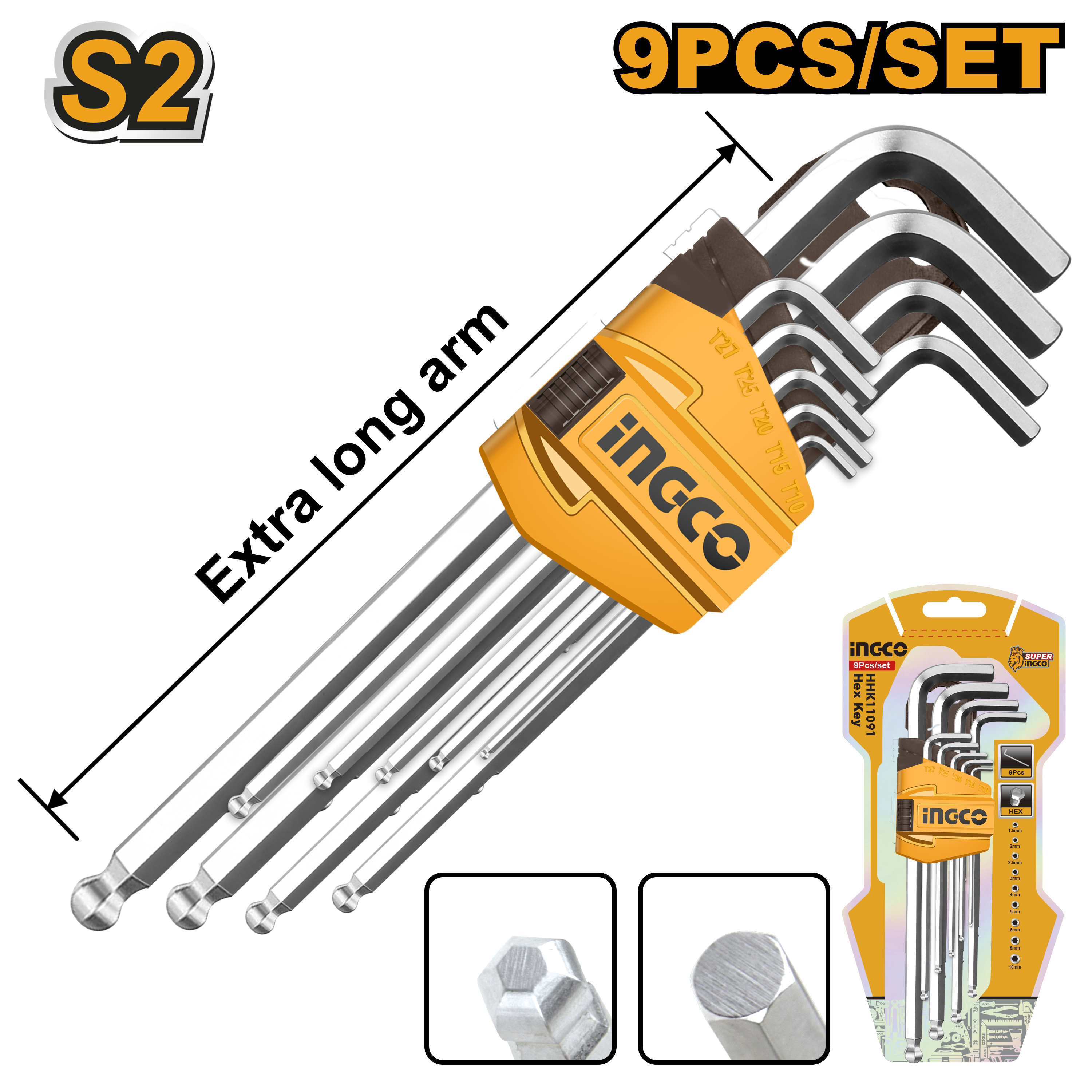 INGCO 9PCs Set Ball Point Hex Key - HHK12092 Main image