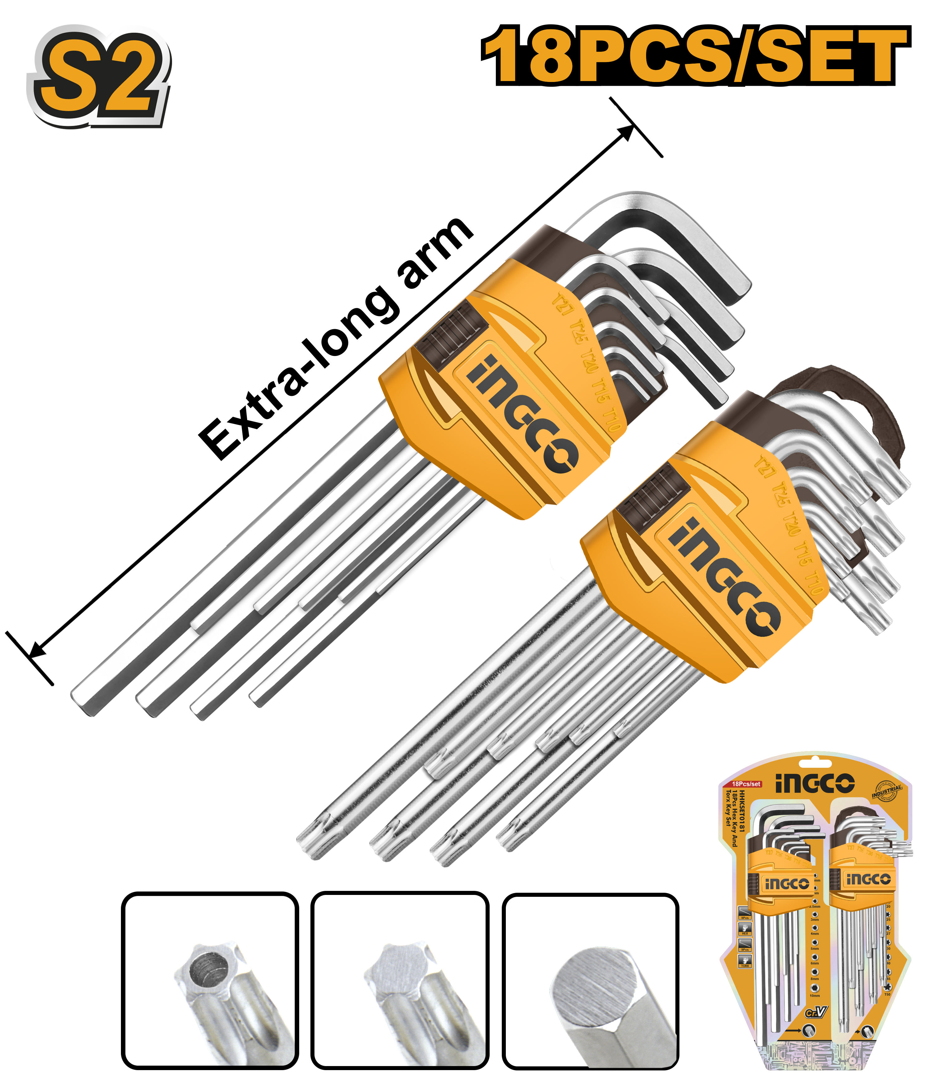 INGCO 18 PCs Hex Key and Torx Key Set - HHKSET0181 Main image