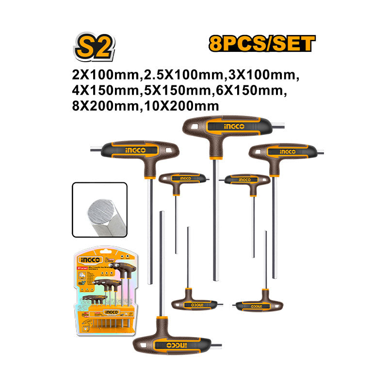 INGCO 8 PCs T-Handle Hex Wrench Set - HHKT80818