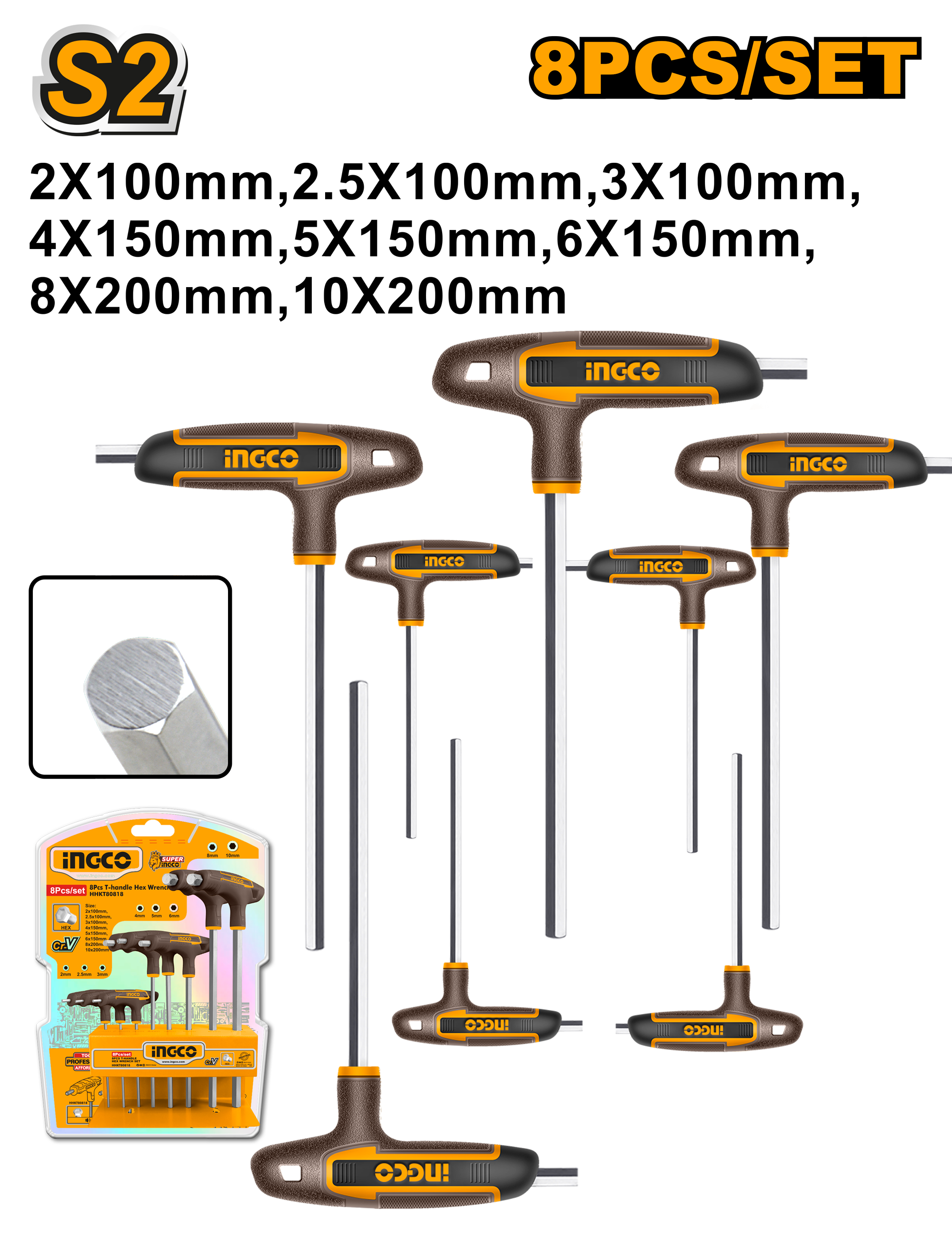 INGCO 8 PCs T-Handle Hex Wrench Set - HHKT80818
