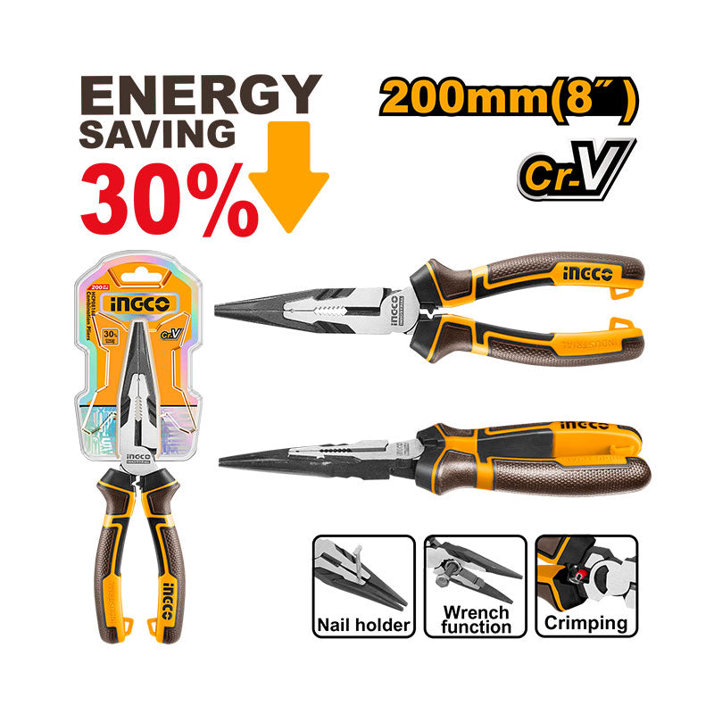 INGCO 200MM (8") High Leverage Long Nose Pliers - HHLNP28200