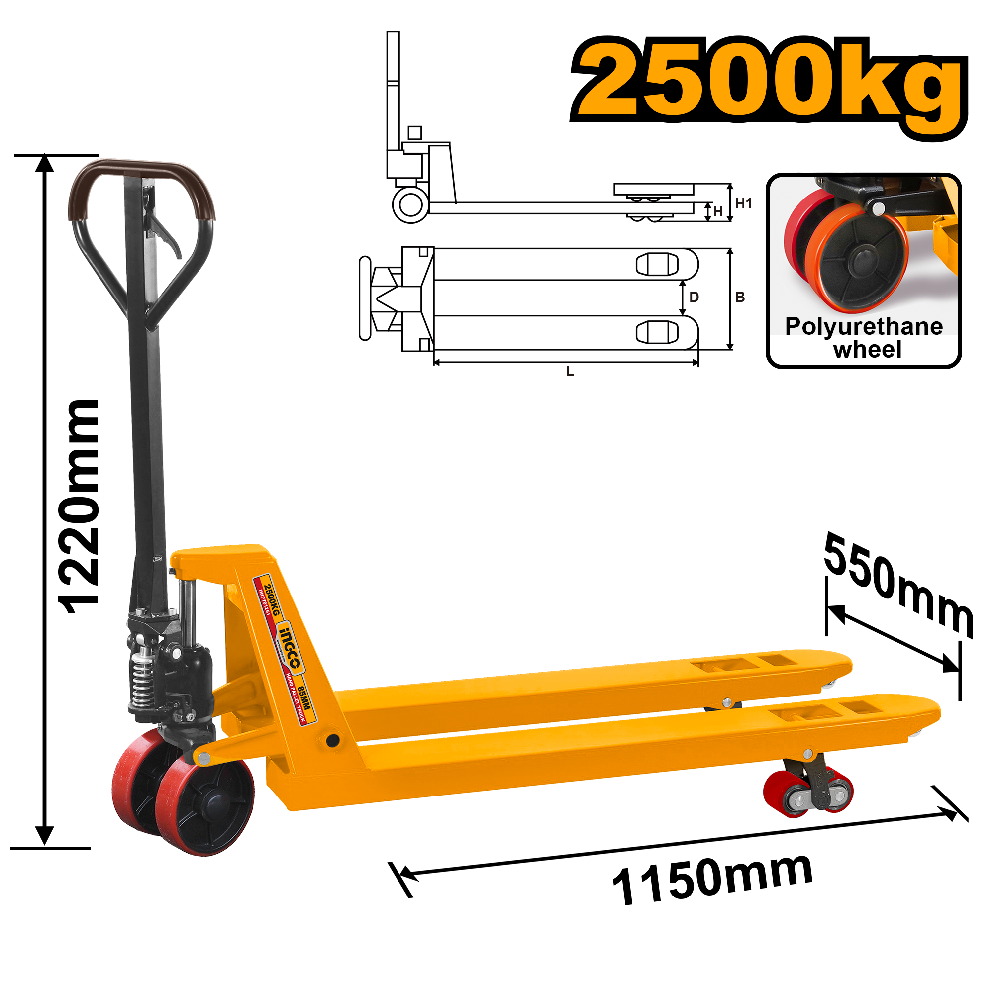 INGCO 2500KG Hand Pallet Truck - HHPT01251 Main image