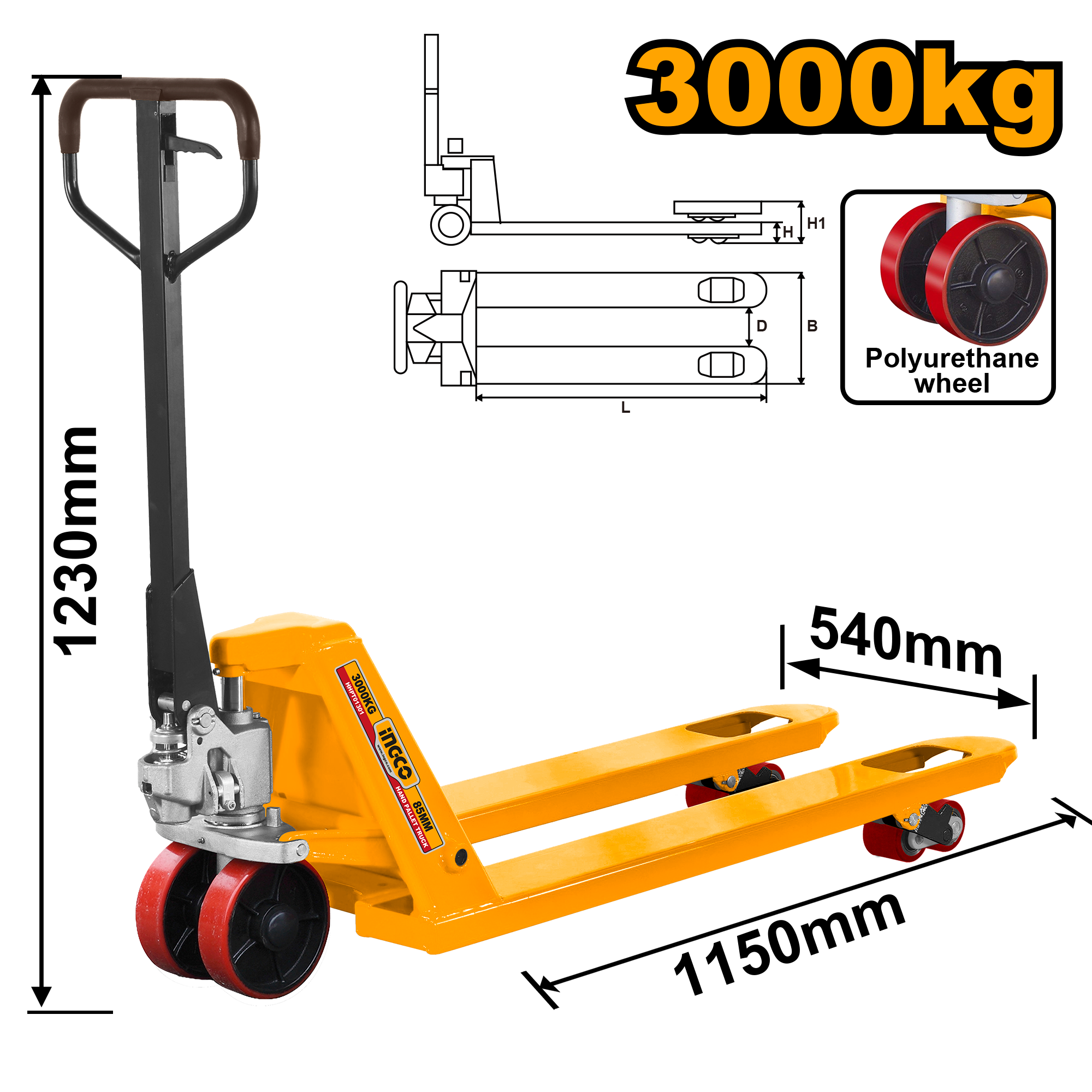 INGCO 3000KG Hand Pallet Truck - HHPT01301