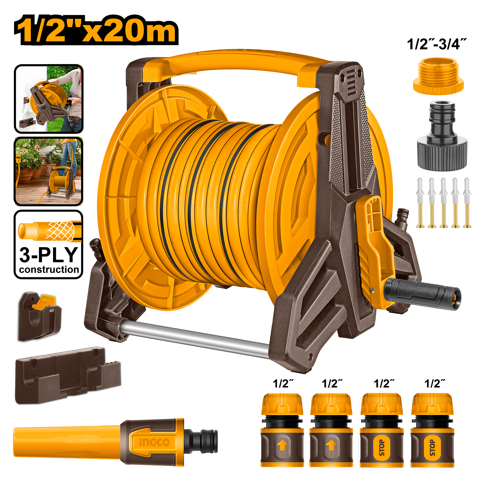 INGCO 1/2"x20M Hose Reel Set - HHR20124