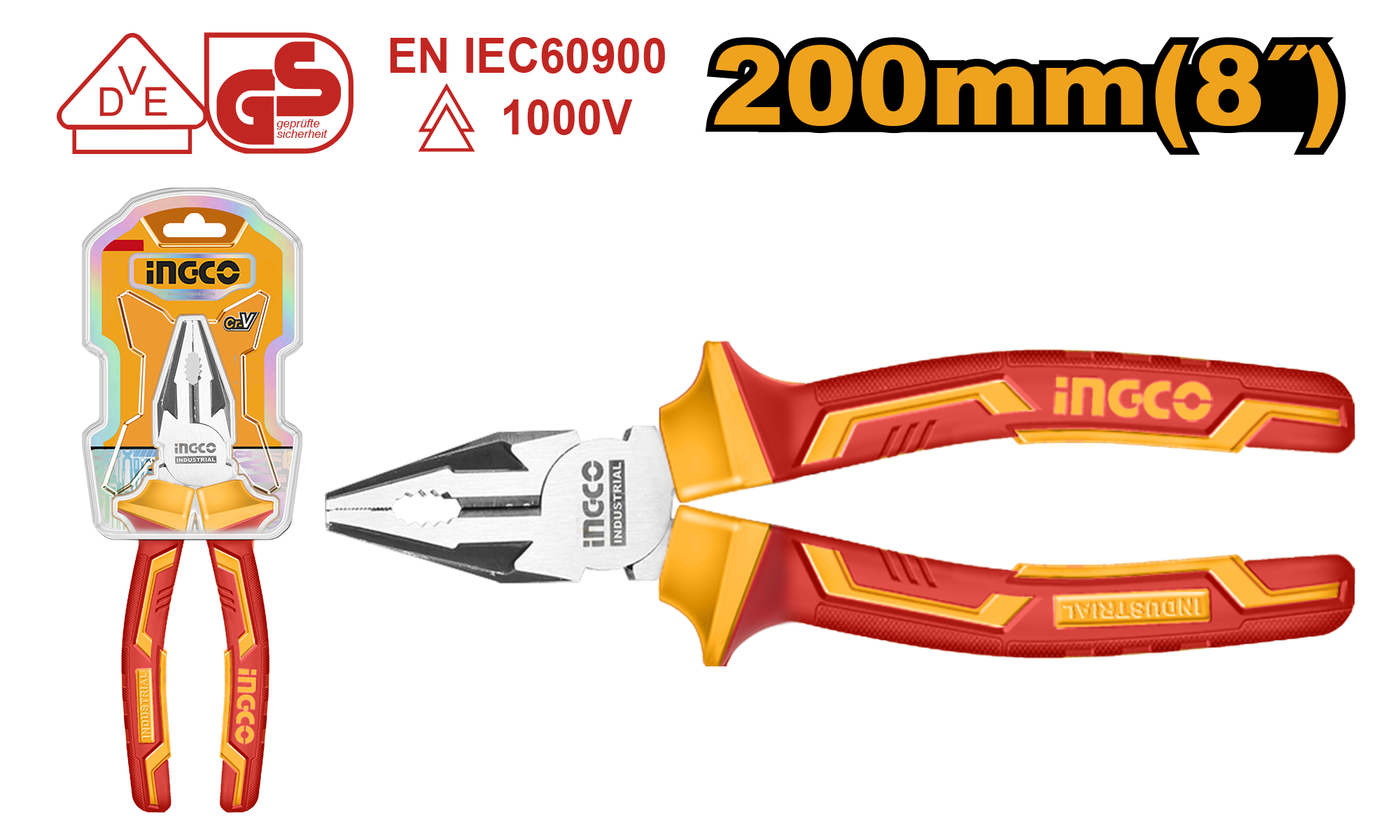 INGCO 200MM (8") Insulated Combination Pliers - HICP28208 Main image