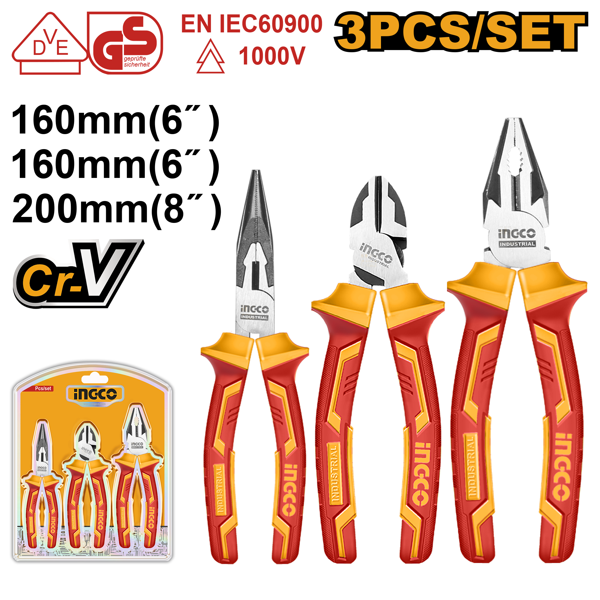INGCO 3 PCs Insulated Pliers Set - HIKPS28318