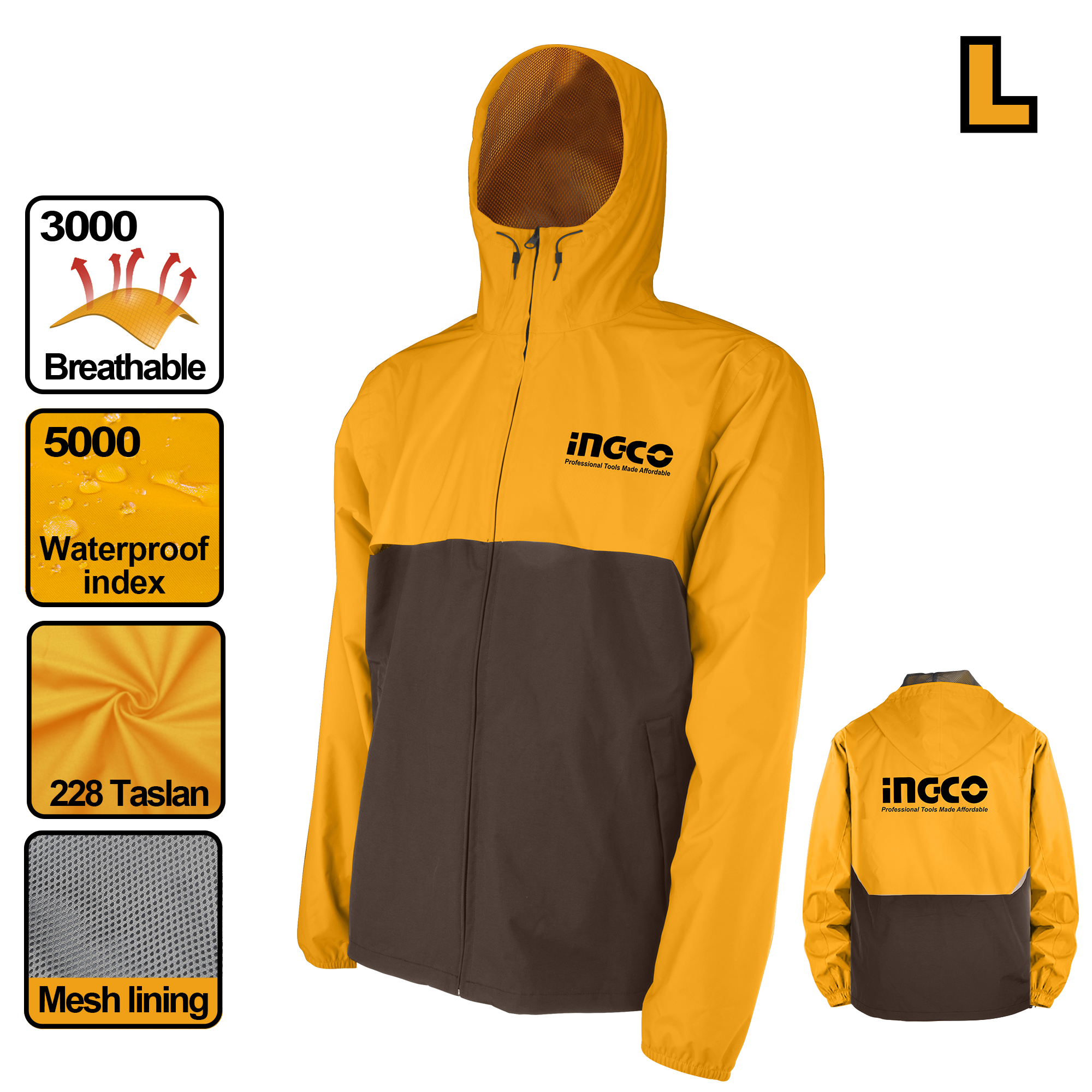 INGCO Breathable, Waterproof Index Jackets - HJATL2281.L, XL & XXL Main image
