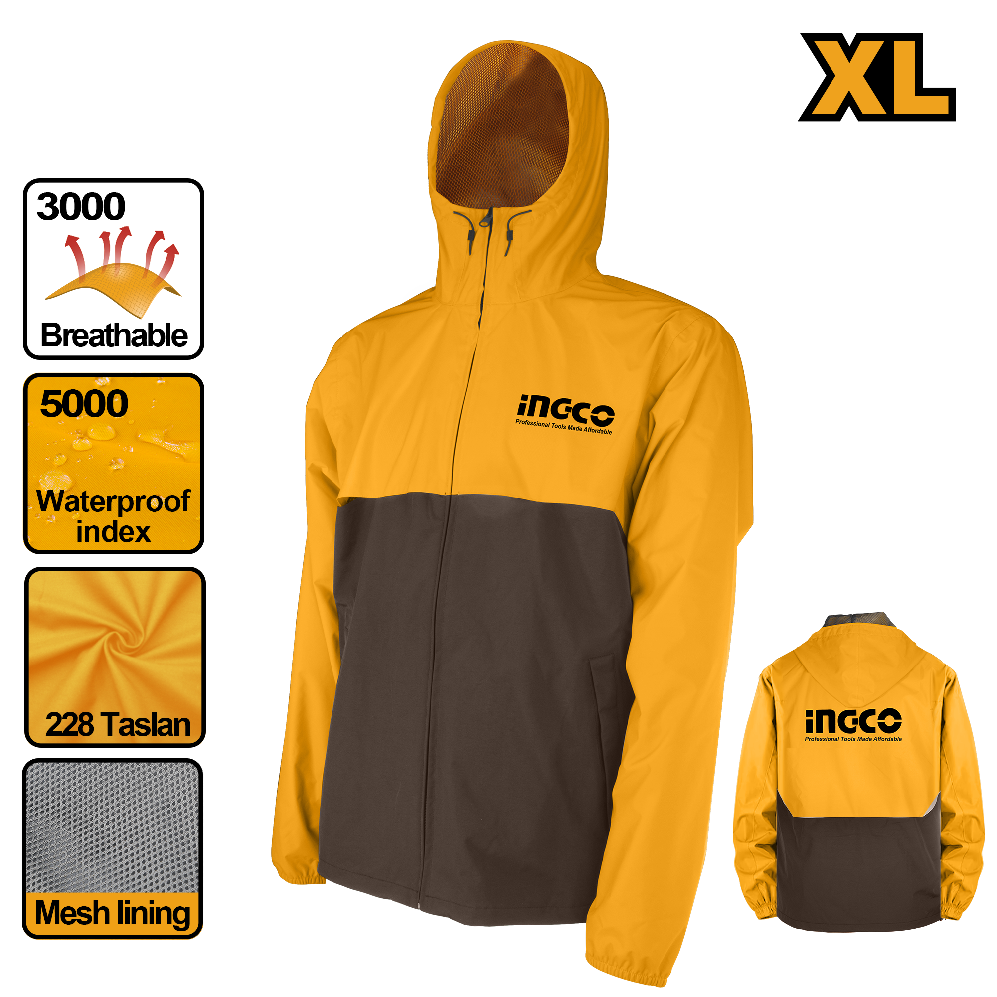 INGCO Breathable, Waterproof Index Jackets - HJATL2281.L, XL & XXL