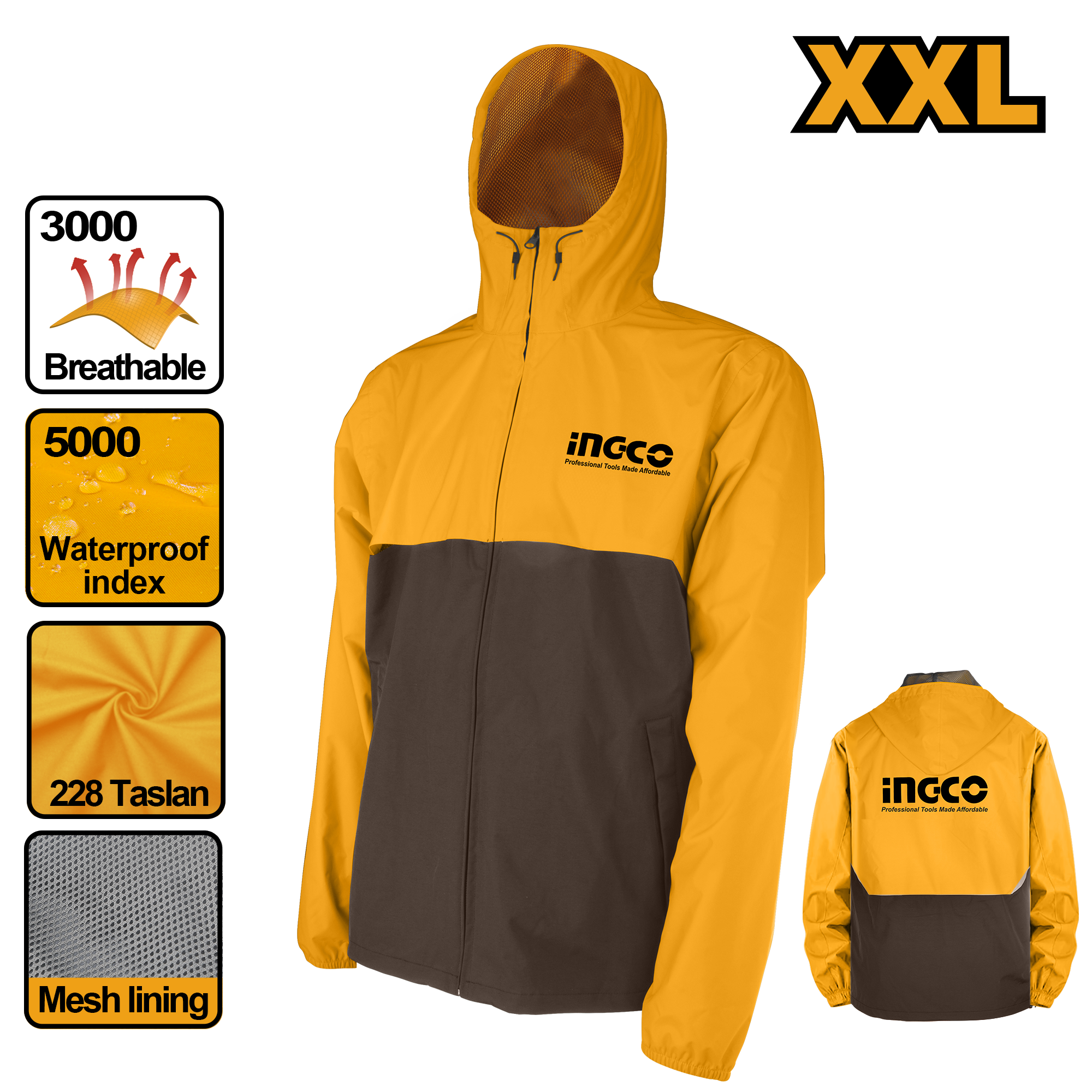 INGCO Breathable, Waterproof Index Jackets - HJATL2281.L, XL & XXL