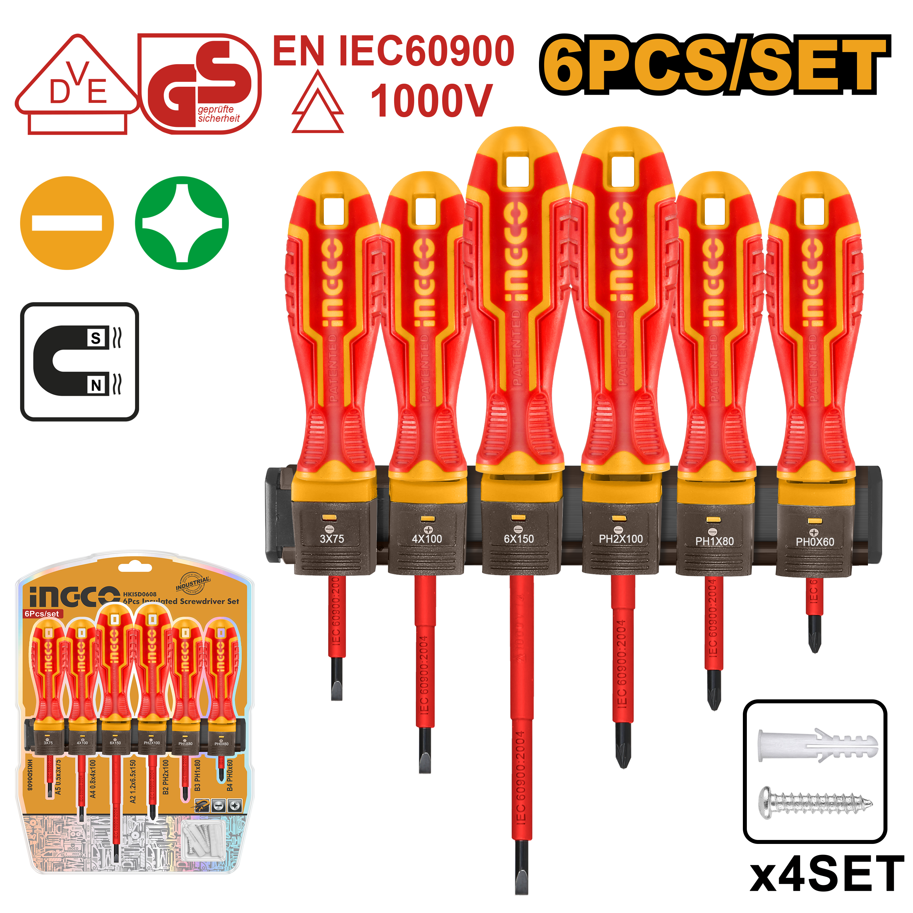 INGCO 6 PCs Insulated Screwdriver Set - HKISD0608