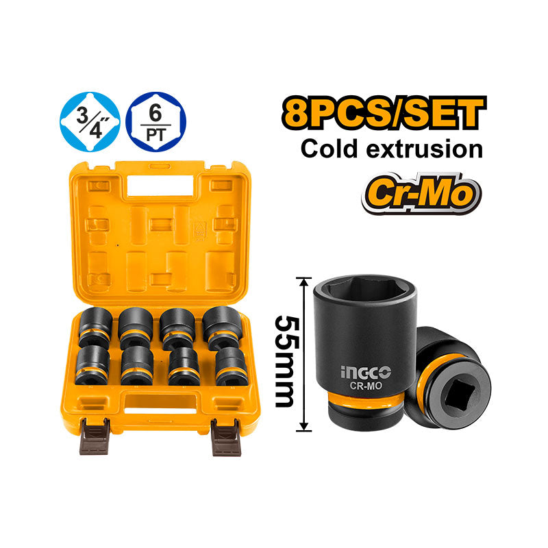 INGCO 8 Pcs 3/4"DR. Impact Socket Set - HKISSD34081