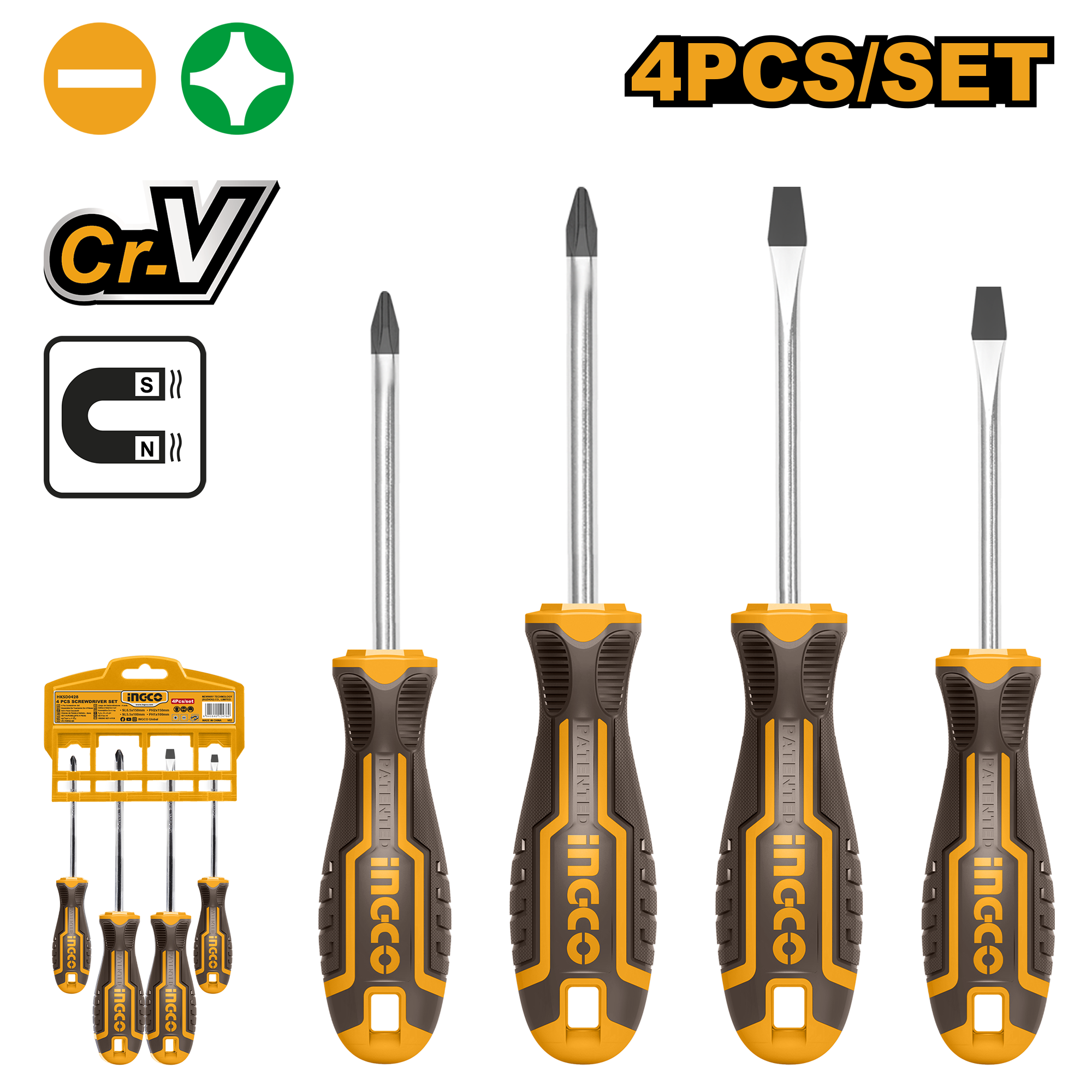 INGCO 4 PCs Screwdriver Set - HKSD0428 Main image