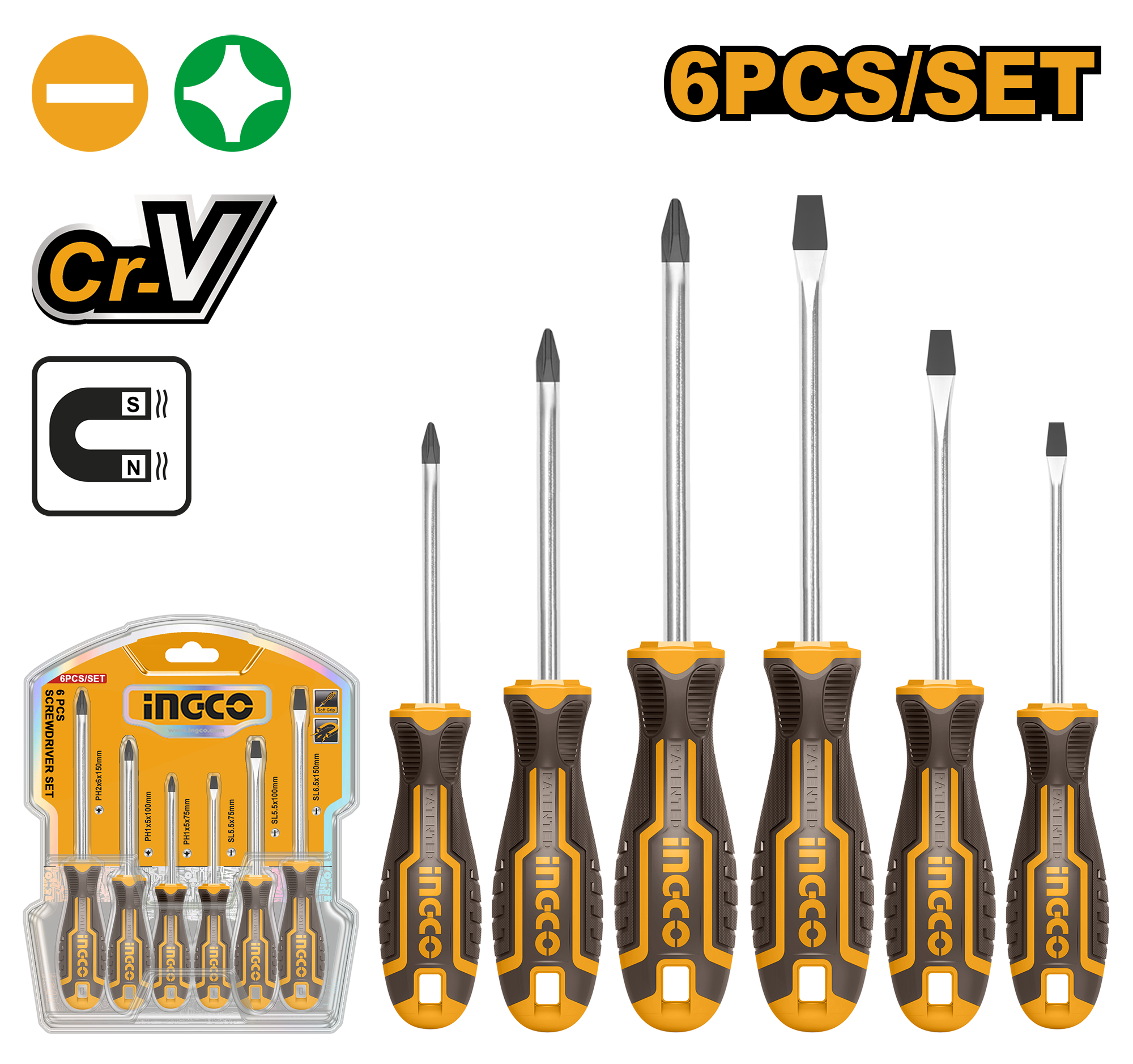 INGCO 6 Pcs Screwdriver Set - HKSD0628