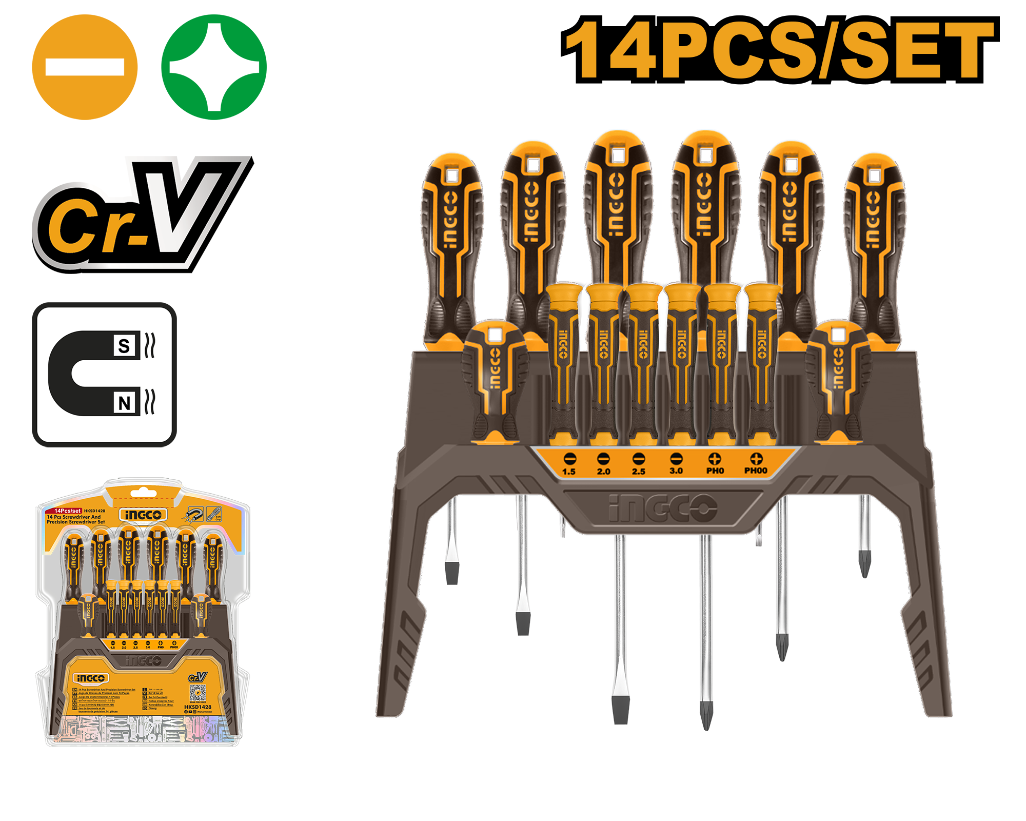 INGCO 14 PCs Screwdriver and Precision Screwdriver Set - HKSD1428