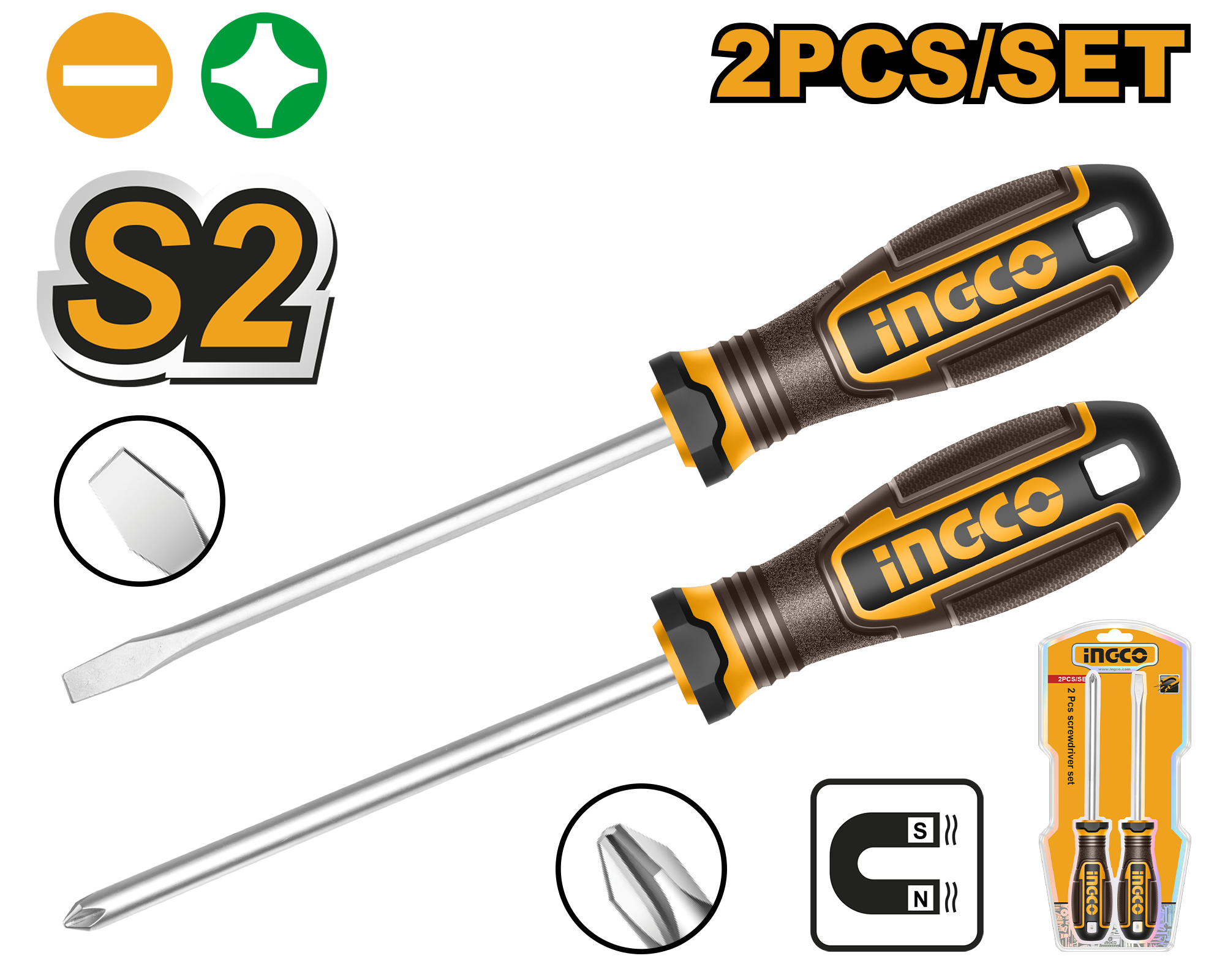 INGCO 2 Pcs Screwdriver Set - HKSDS0228