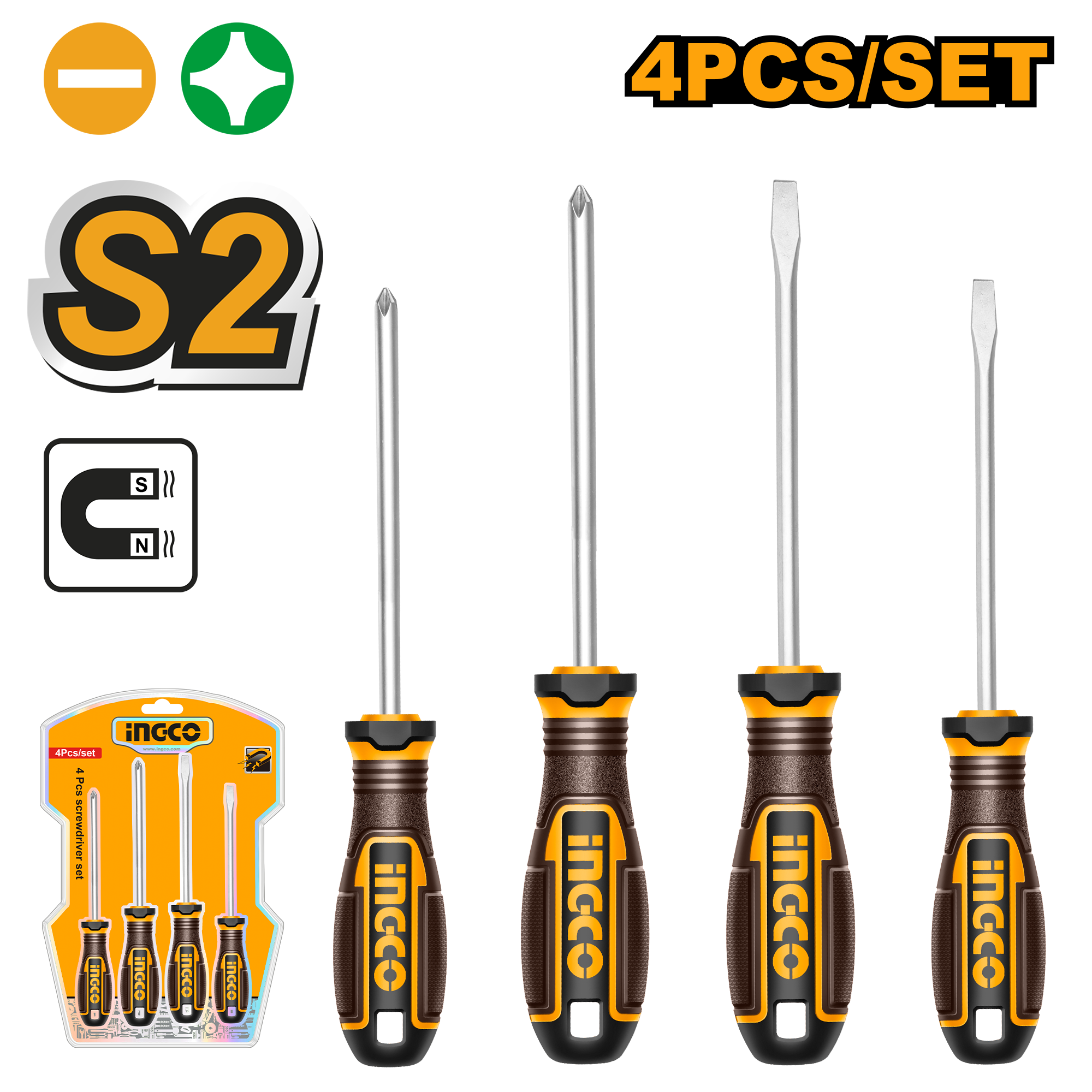 INGCO 4 PCs Screwdriver Set - HKSDS0428