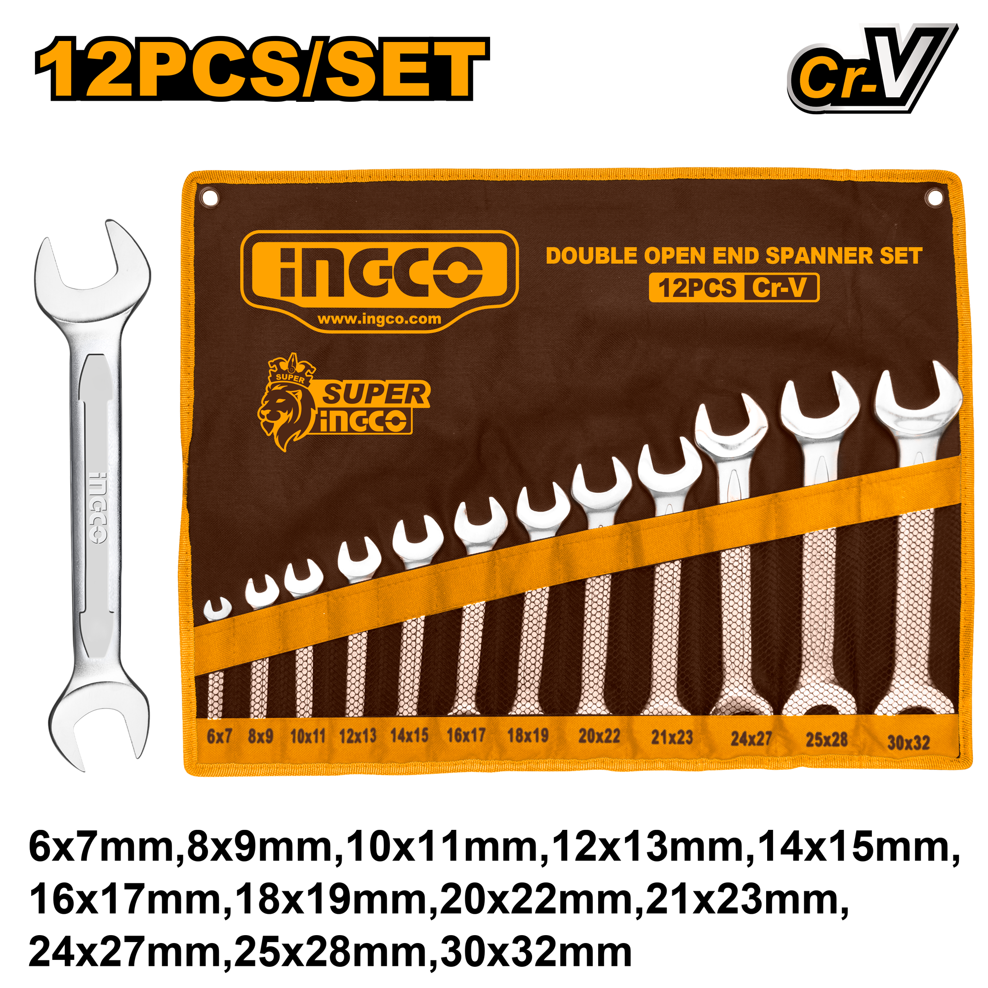 INGCO 12PCs Double Open-End Spanner Set - HKSPA2142