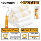 INGCO Micro Fibre, Polyester Foam 100MM (4") Cylinder Brush 11 in 1 Set (Inner wall) - HKTCB121001