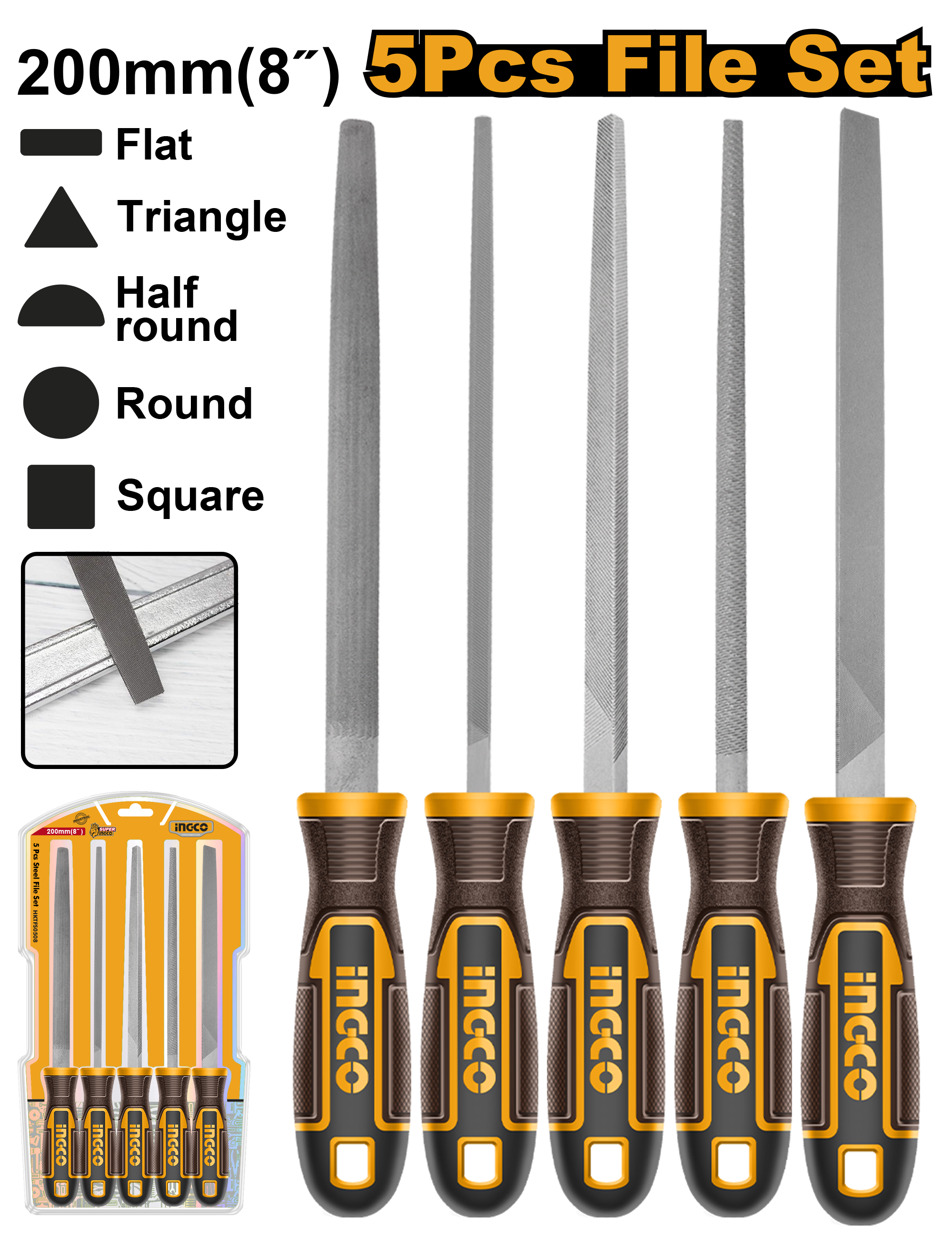 INGCO 200MM (8") 5 PCs Steel File Set - HKTFS0508 Main image