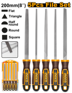 INGCO 200MM (8") 5 PCs Steel File Set - HKTFS0508