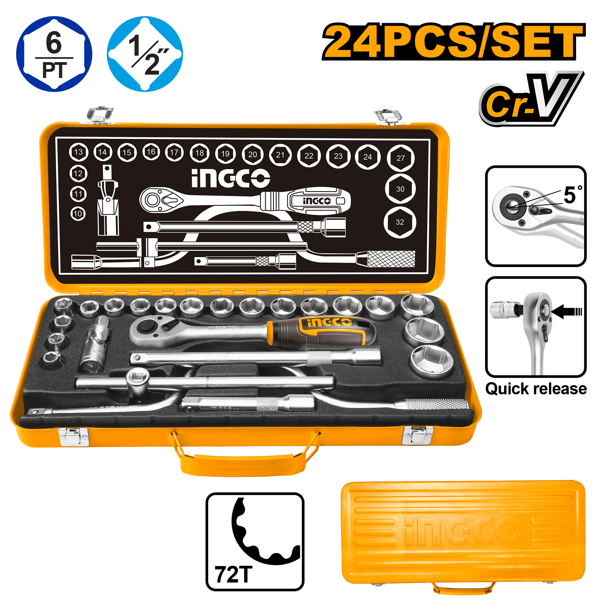 INGCO 24 PCs 1/2" Socket Set - HKTS0243