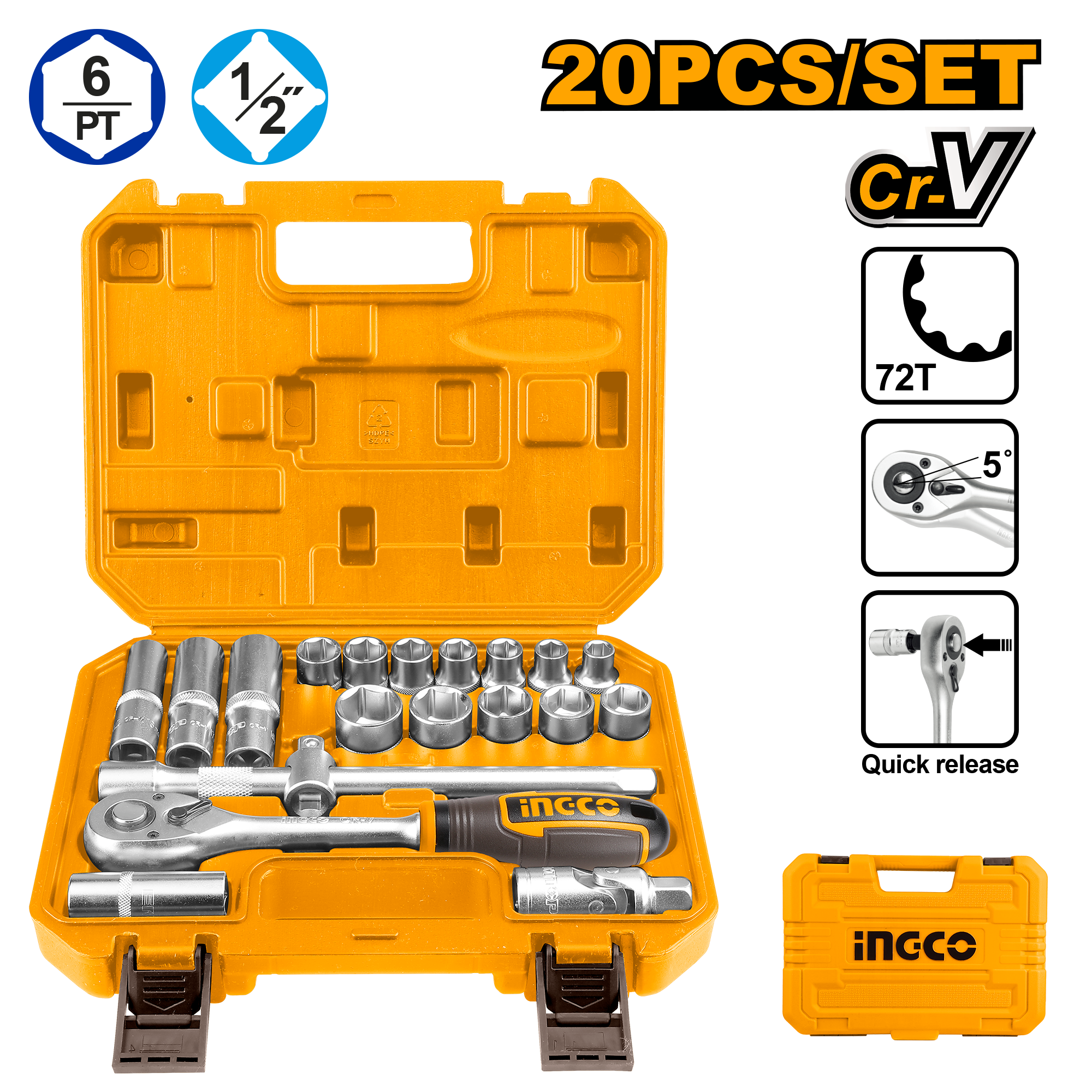 INGCO 20 PCs 1/2" Socket Set - HKTS12201 Main image