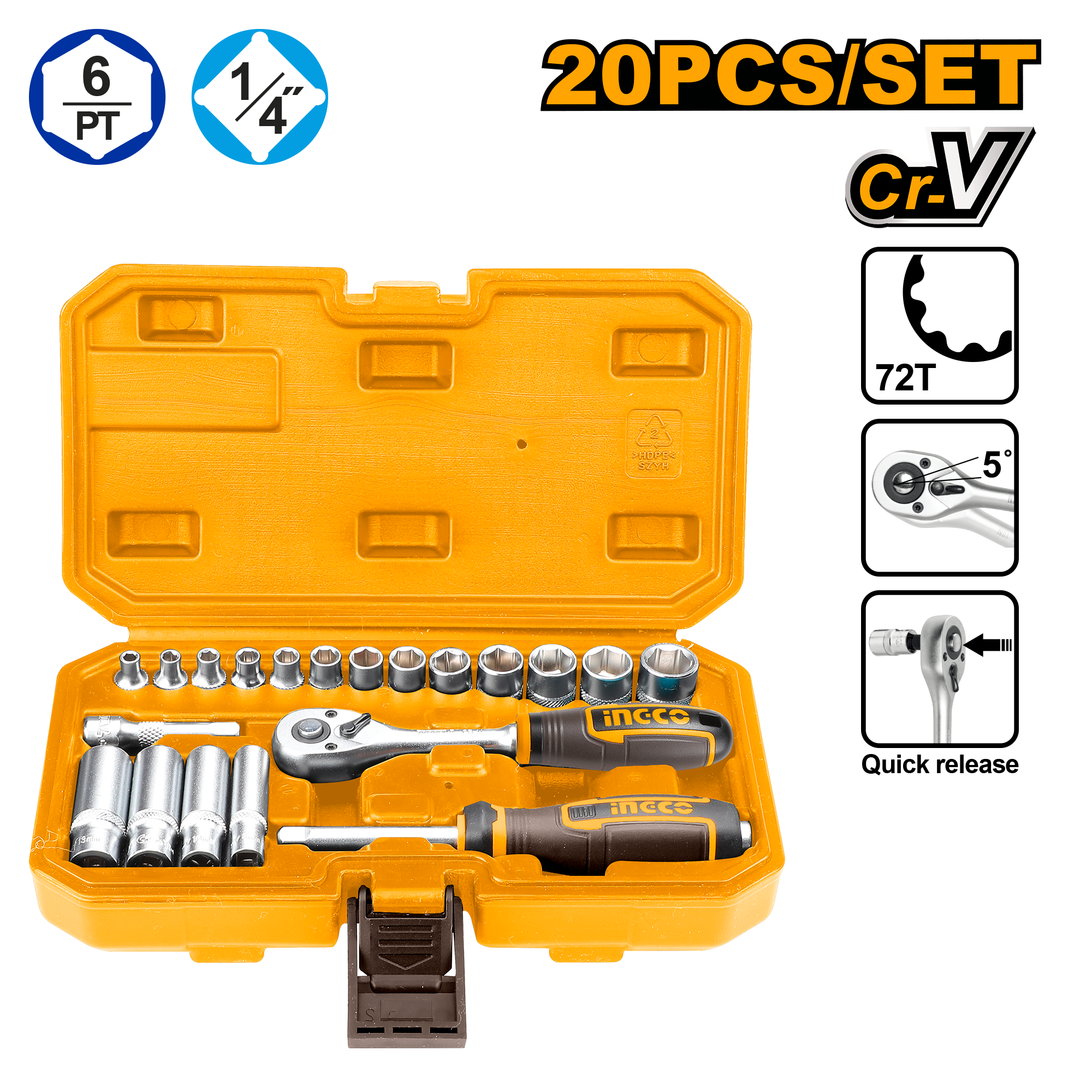 INGCO 20 PCs 1/4" Socket Set- HKTS14201 Main image