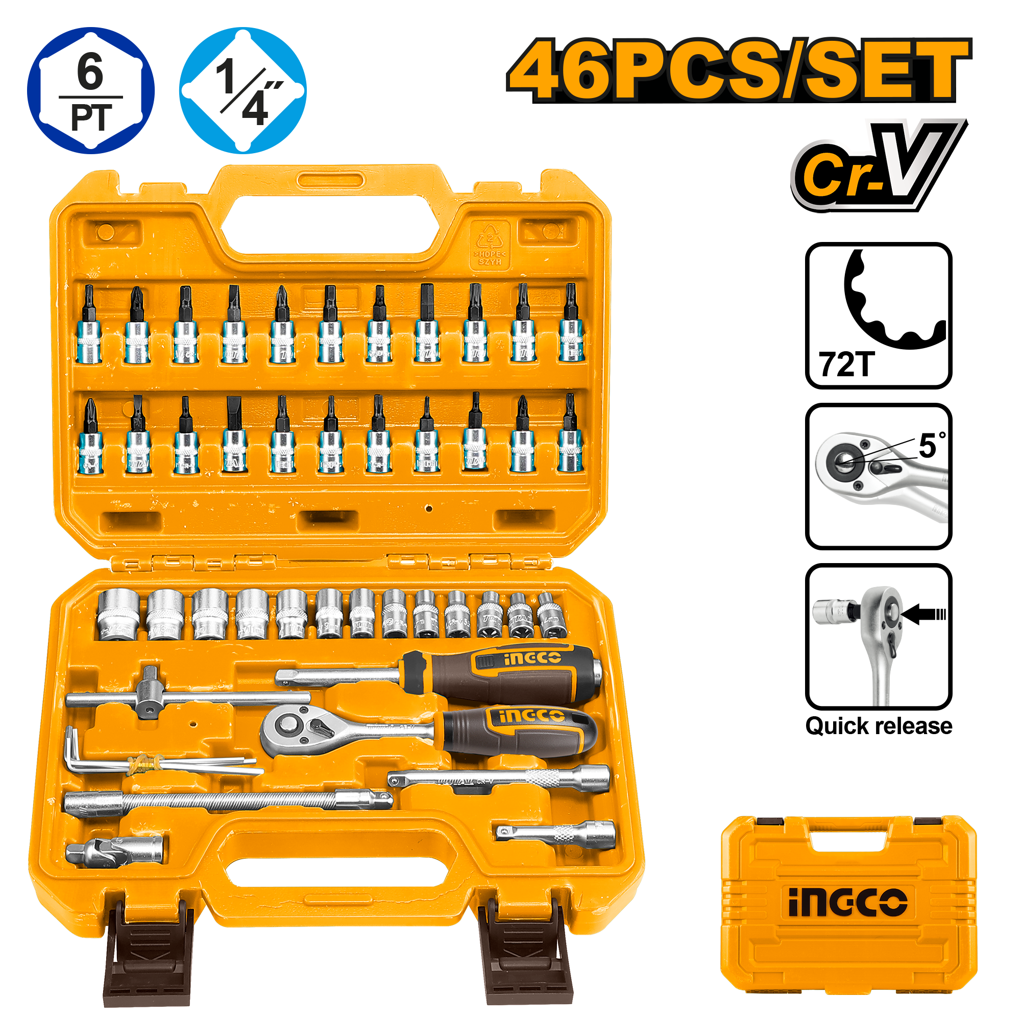 INGCO 46 PCs 1/4" Socket Set - HKTS14462