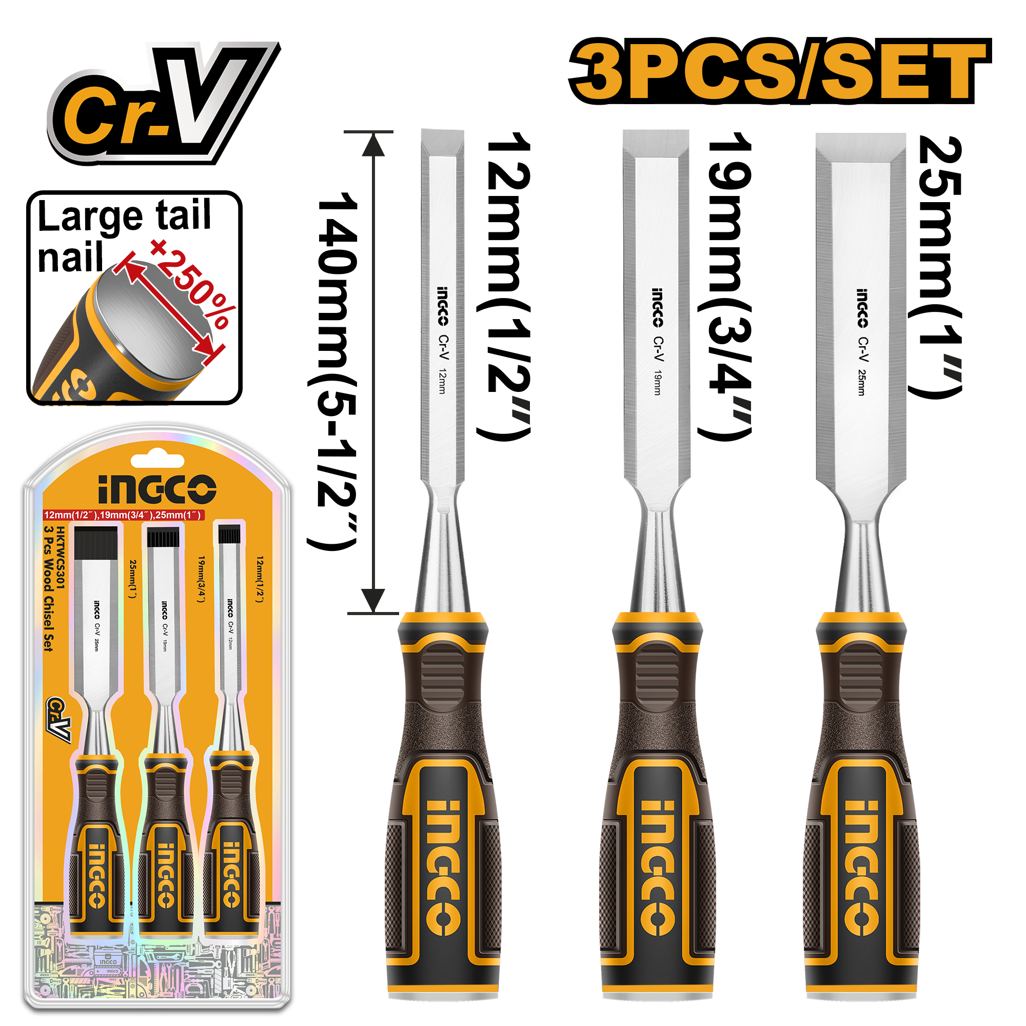 INGCO 3 PCs Wood Chisel Set - HKTWCS301