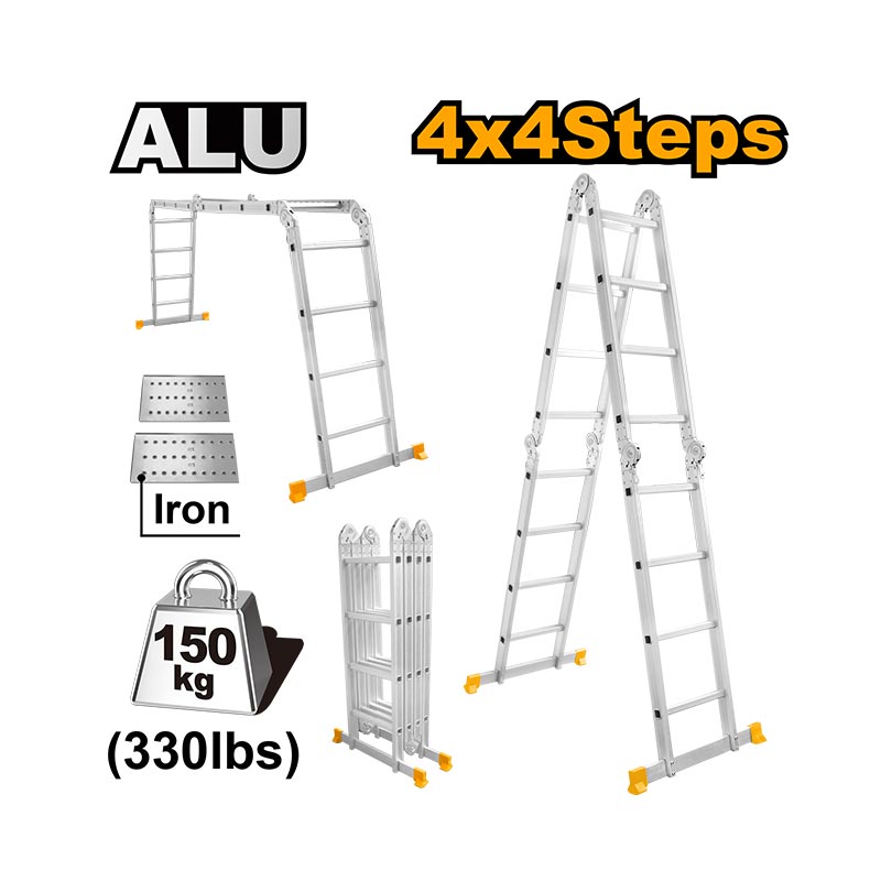 INGCO 330LBS, 4x4 Steps Multi-Purpose Aluminum Ladder - HLAD04441