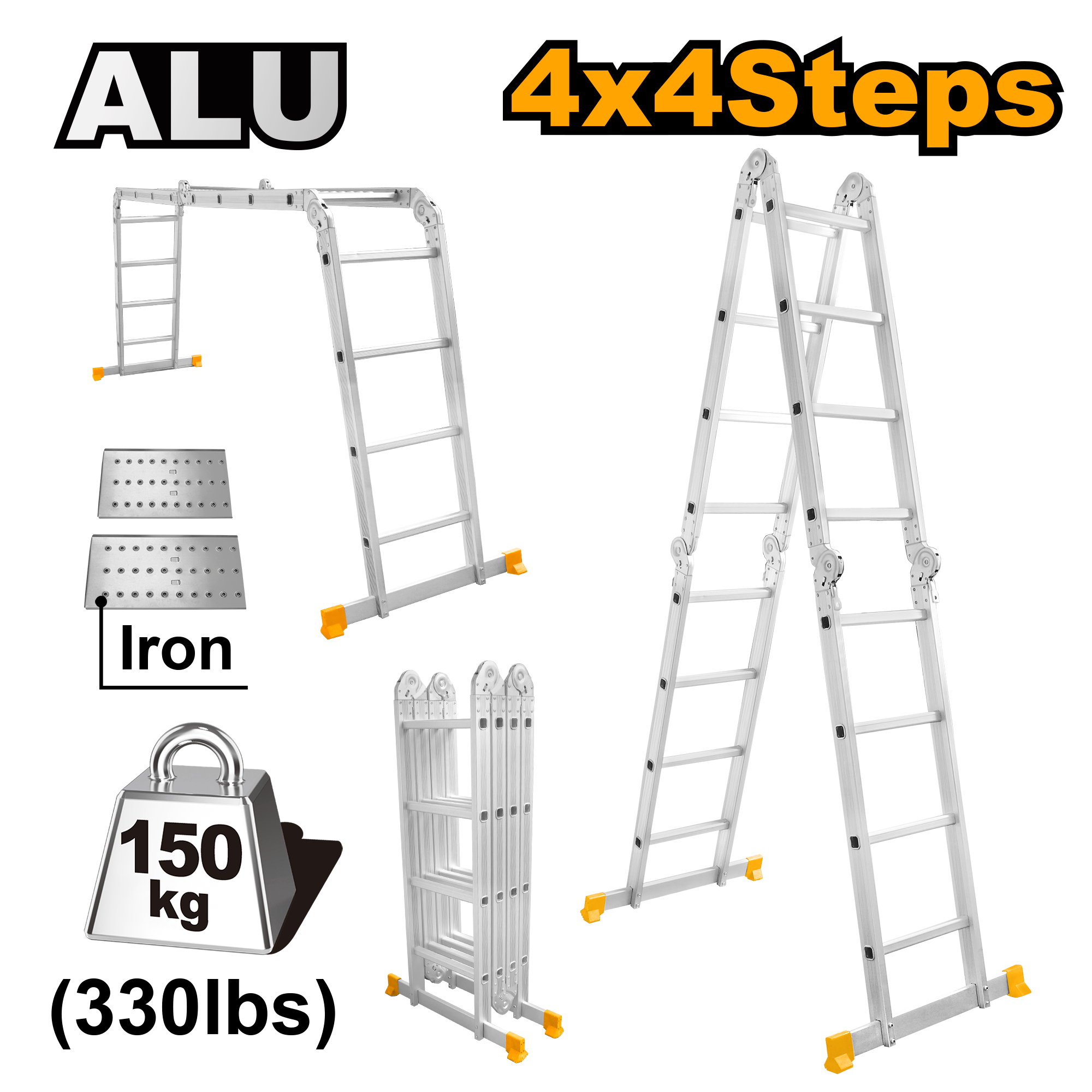 INGCO 330LBS, 4x4 Steps Multi-Purpose Aluminum Ladder - HLAD04441 Main image