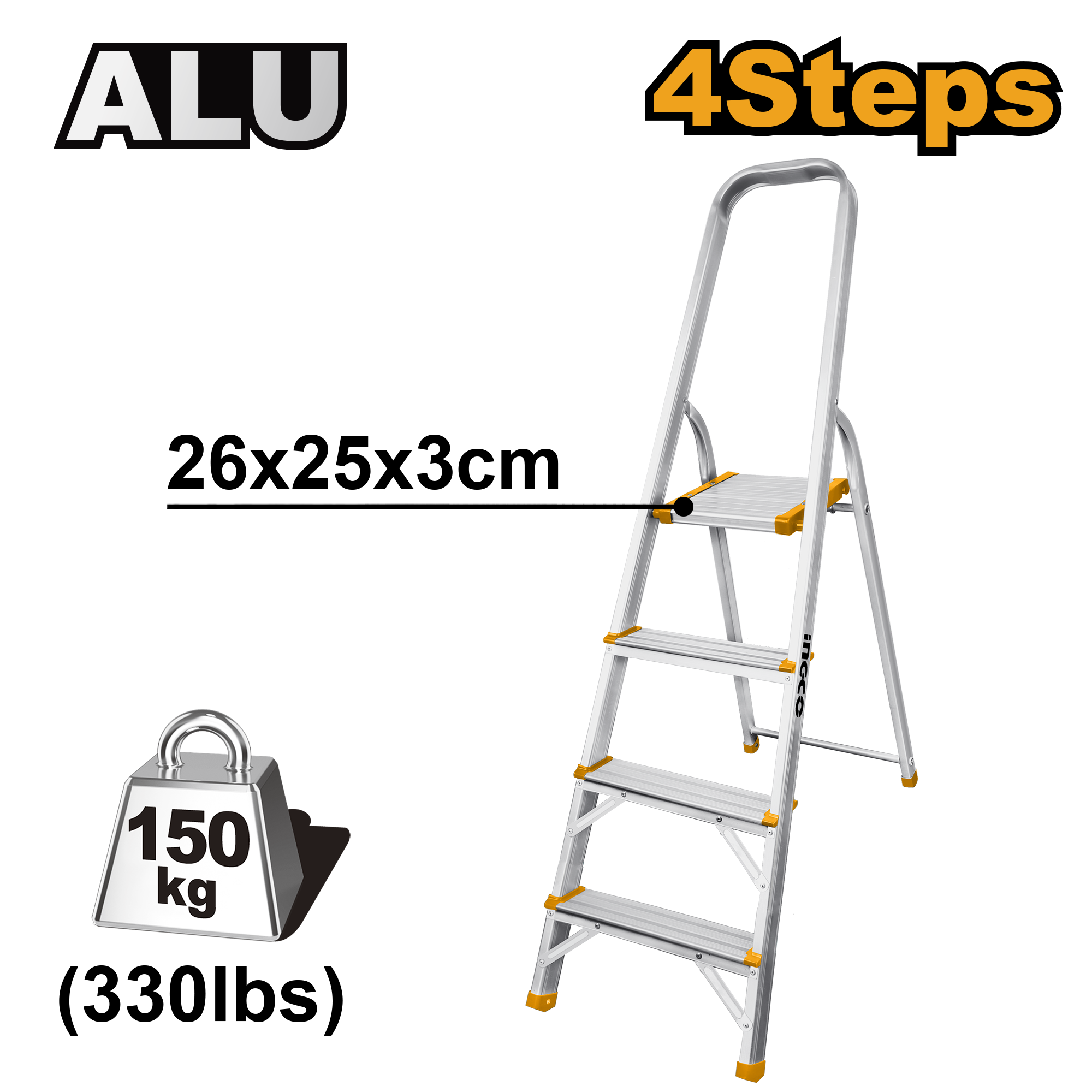 INGCO 4 Steps, 330LBS, 26x25x3CM Household Ladder - HLAD06041