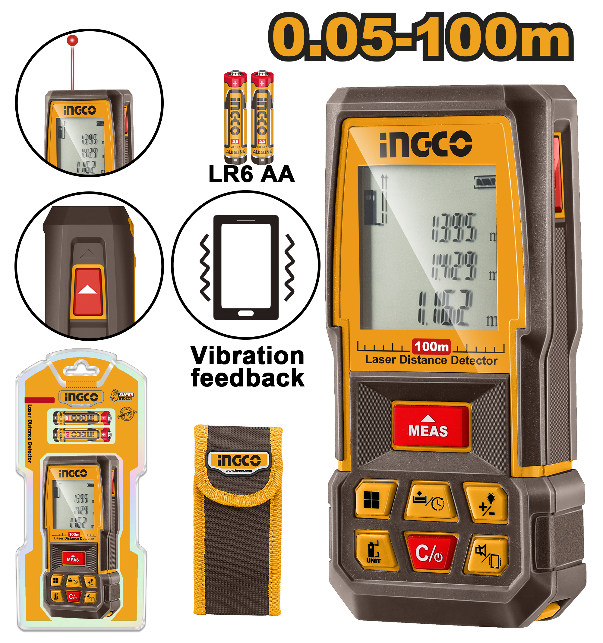 INGCO 0.05-100M Laser Distance Detector - HLDD1008