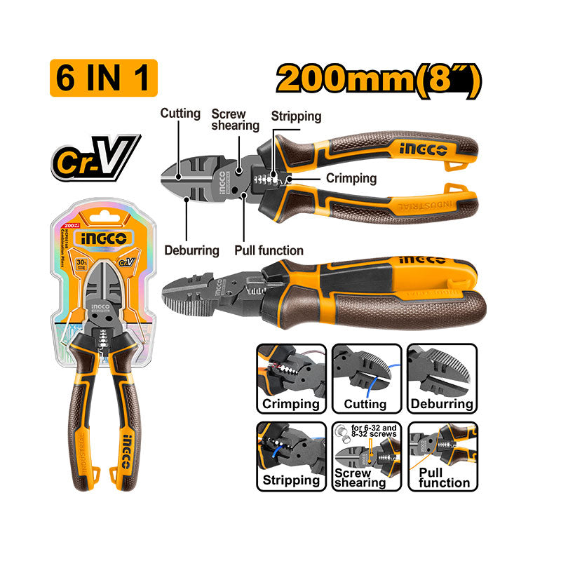 INGCO 200MM (8") 6-in-1 Multi-Function Diagonal Cutting Pliers - HMFDCP28200