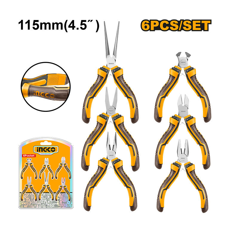 INGCO 115MM (4.5") 6 Pcs Mini Pliers Set - HMPS06115