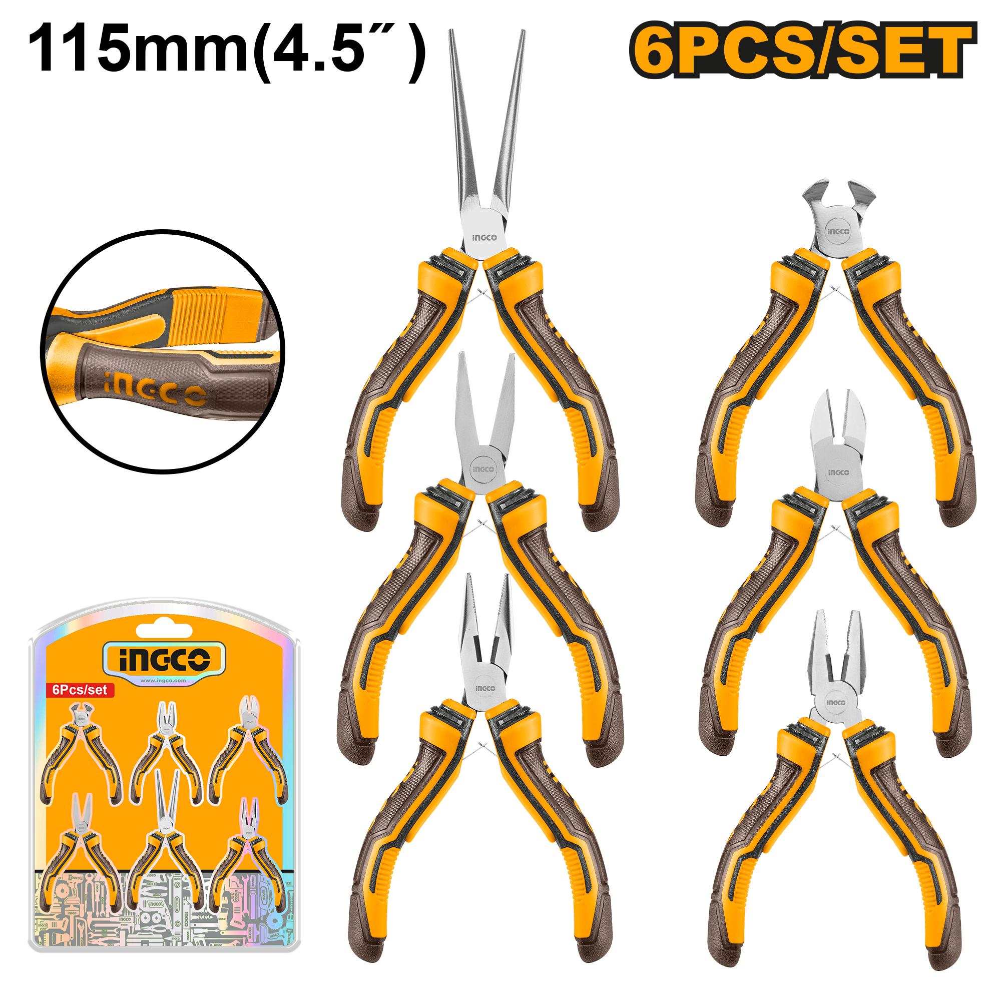 INGCO 115MM (4.5") 6 Pcs Mini Pliers Set - HMPS06115 Main image