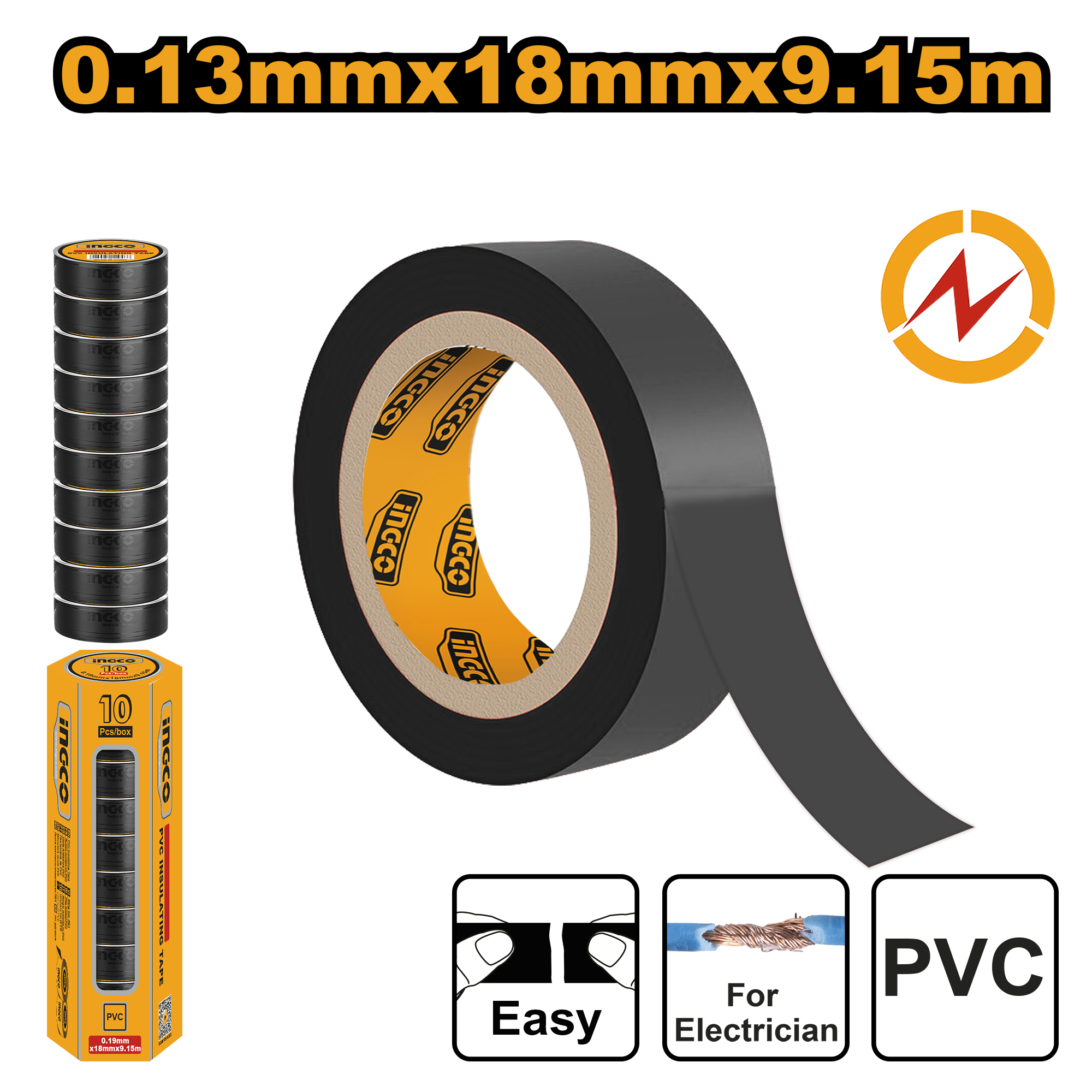 INGCO 0.12MMx18MMx9.15MPVC Insulating Tape - HPET1103 Main image