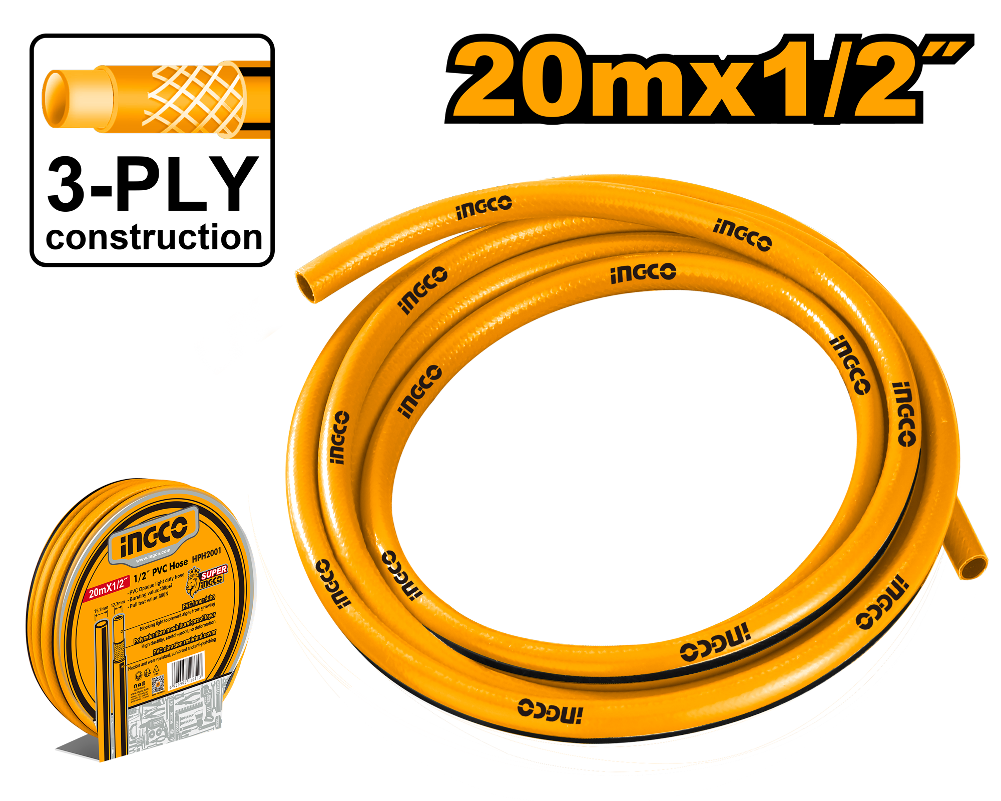 INGCO 20Mx1/2" PVC Hose - HPH2001 Main image
