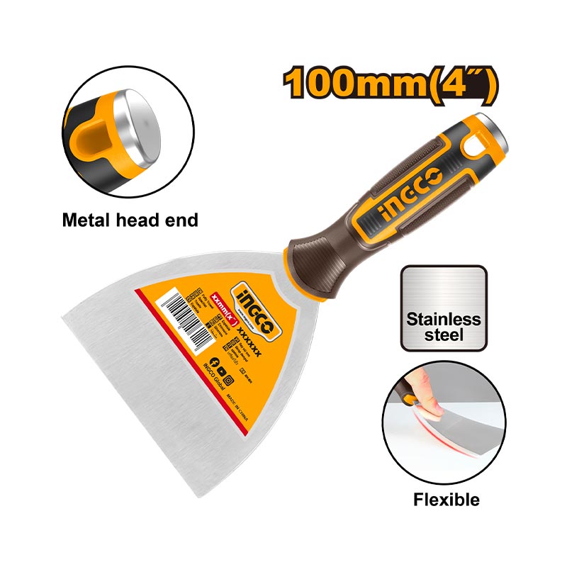 INGCO Metal Head End, Flexible 100MM (4") Putty Trowel - HPUT08100