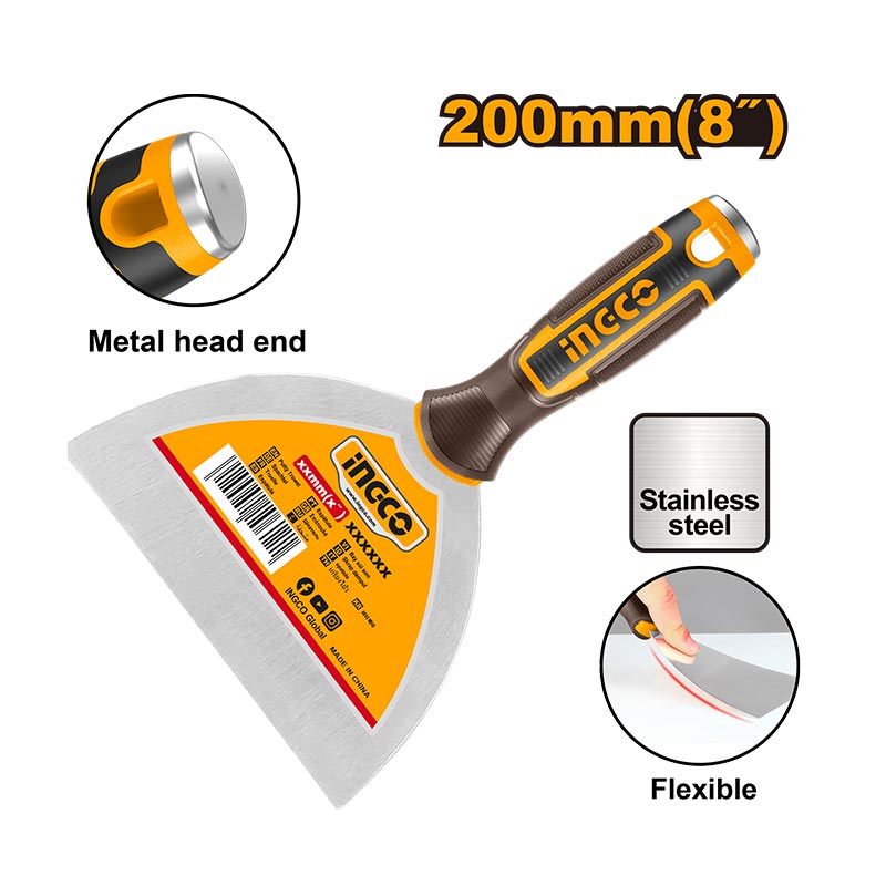 INGCO Metal Head End, Flexible 200MM (8") Putty Trowel - HPUT08200