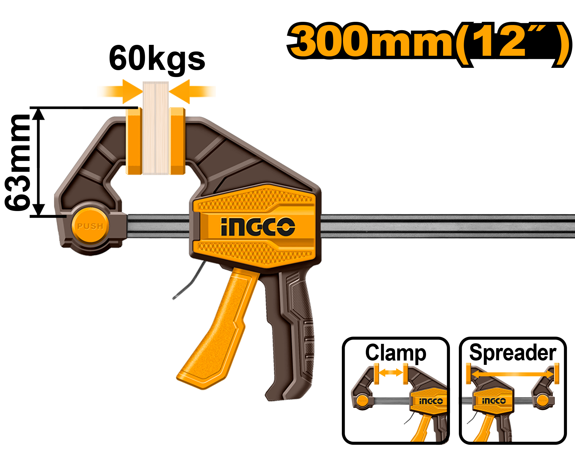 INGCO 300MM 12" Quick Bar Clamp - HQBC01602 Main image