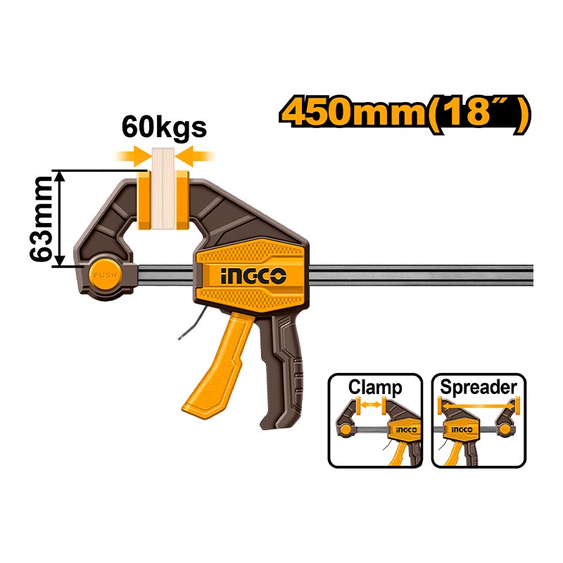 INGCO 450MM 18" Quick Bar Clamp - HQBC01603
